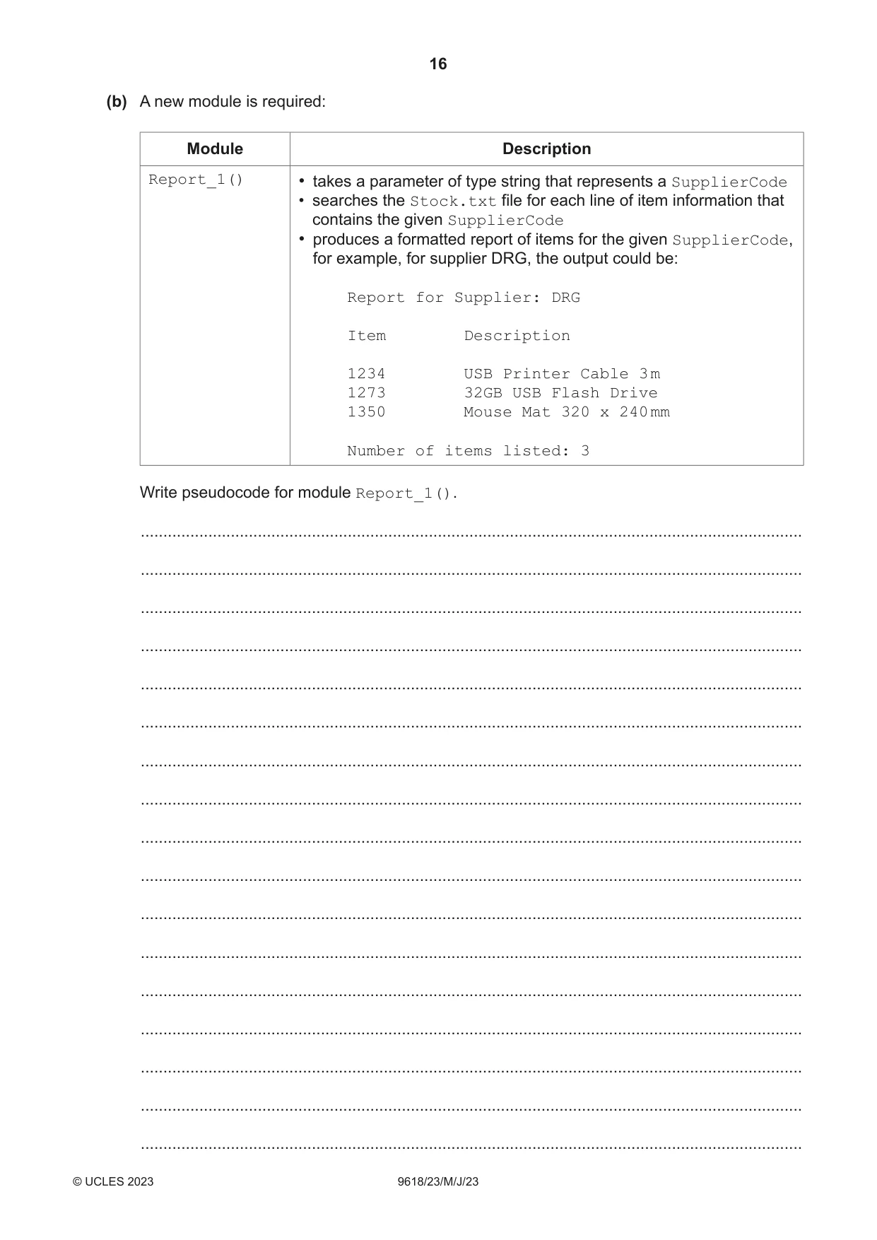 Cambridge A Level Computer Science 9618 2023 May/June Paper 2 · Variant 3 question paper, page 16 of 20