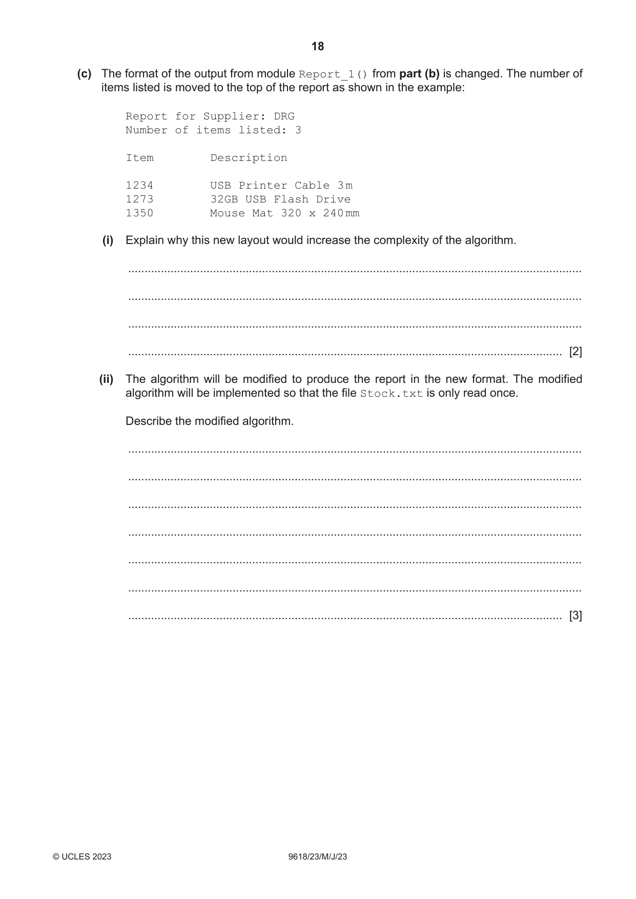 Cambridge A Level Computer Science 9618 2023 May/June Paper 2 · Variant 3 question paper, page 18 of 20
