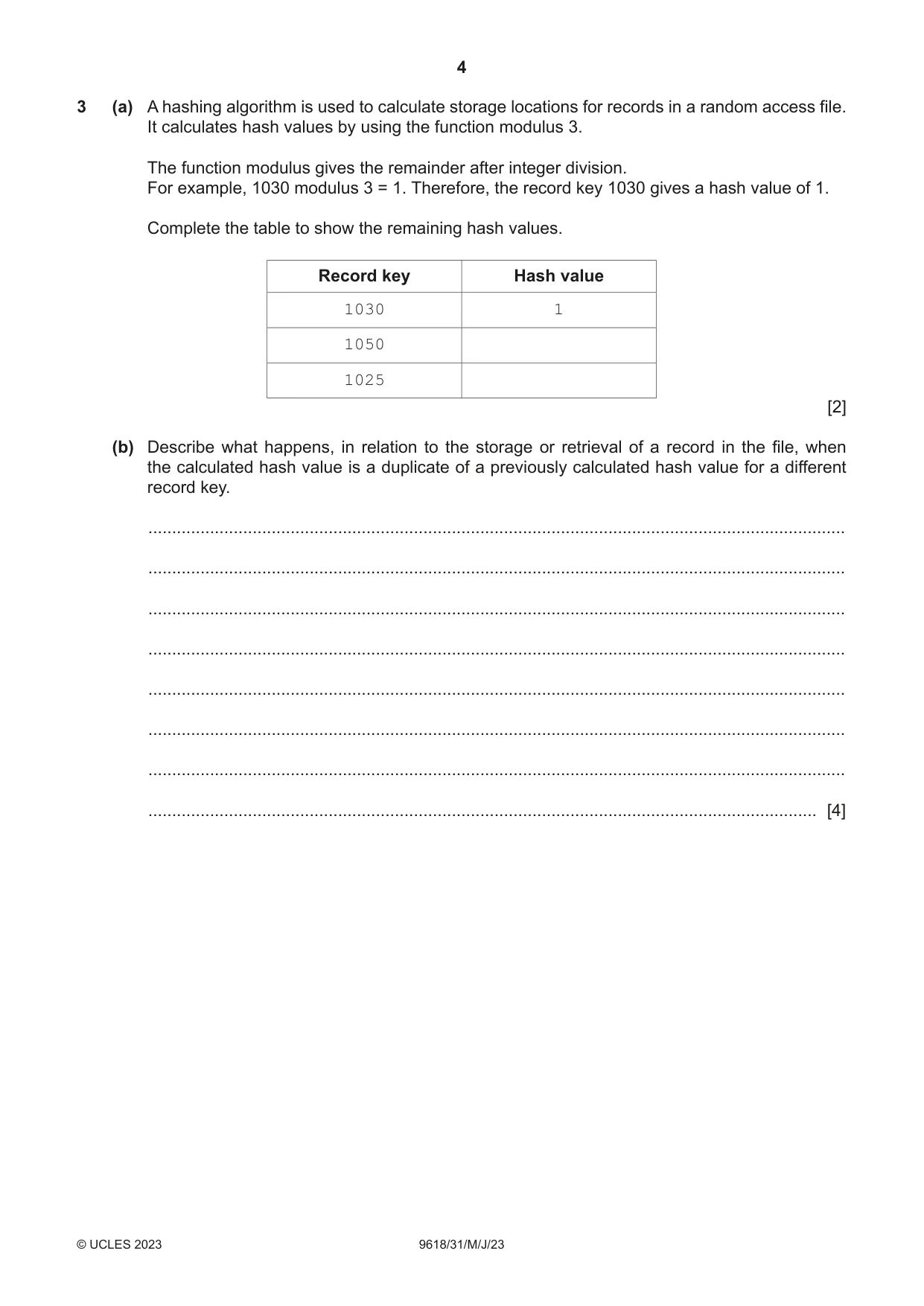Cambridge A Level Computer Science 9618 2023 May/June Paper 3 · Variant 1 question paper, page 4 of 12