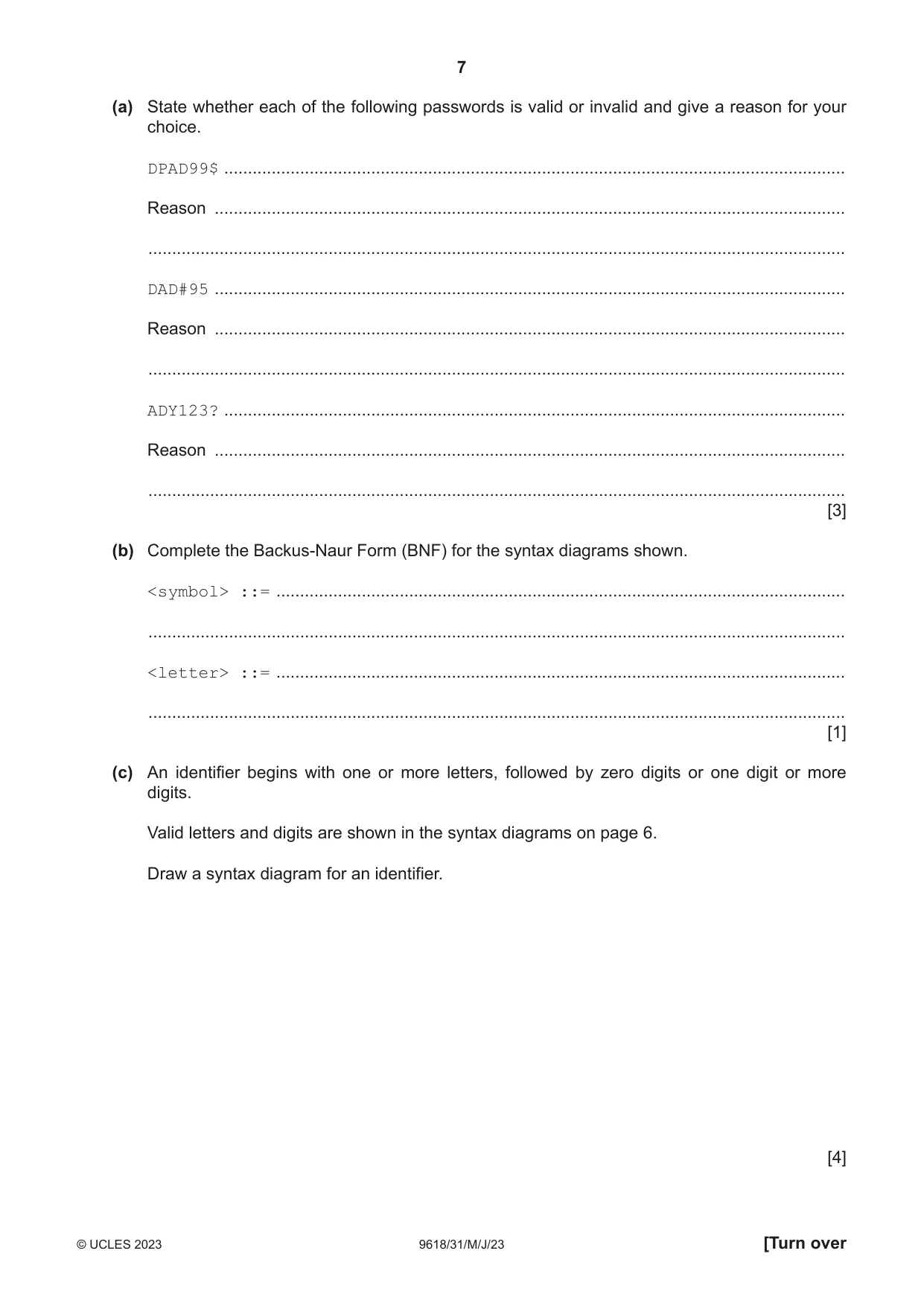 Cambridge A Level Computer Science 9618 2023 May/June Paper 3 · Variant 1 question paper, page 7 of 12