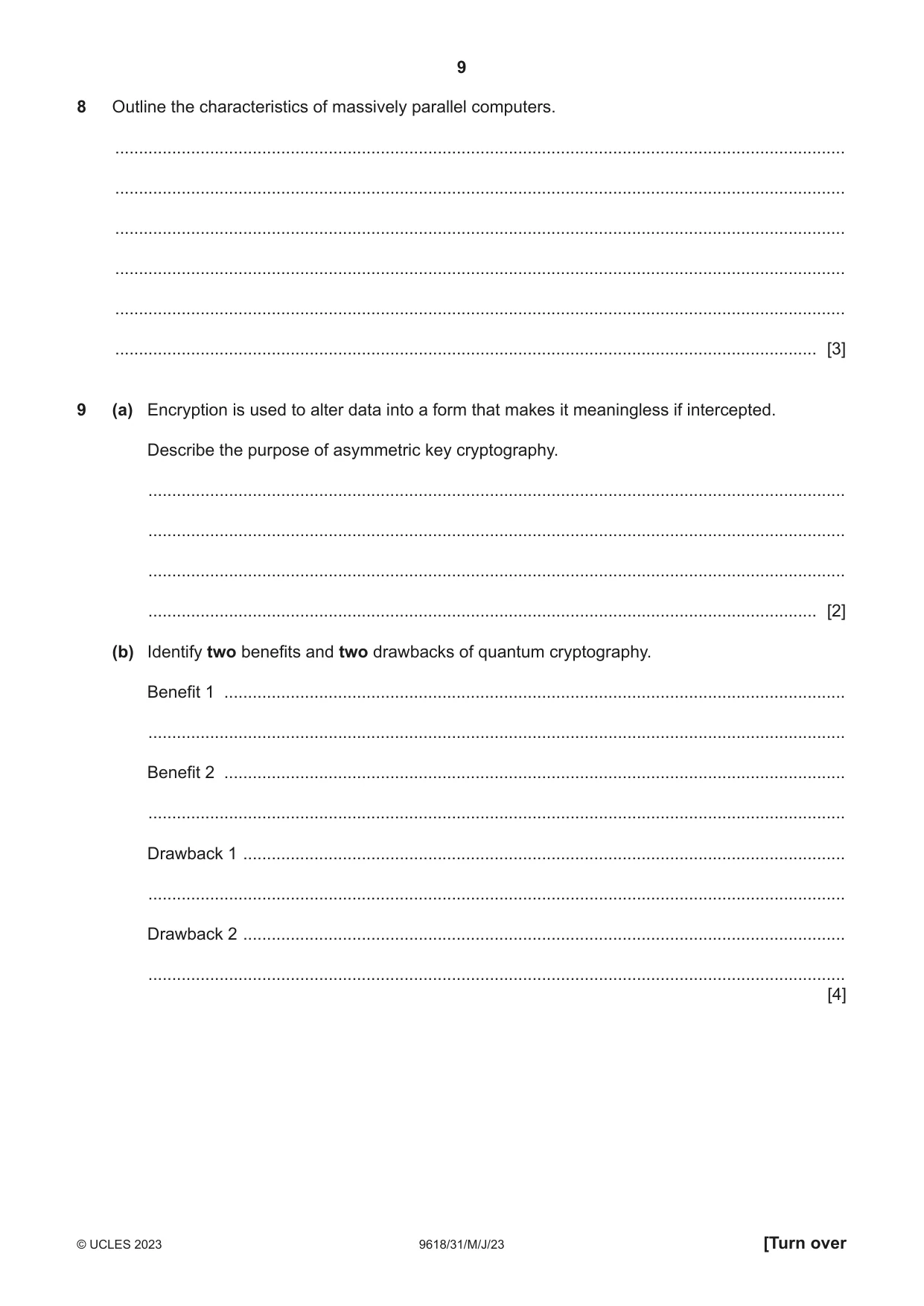 Cambridge A Level Computer Science 9618 2023 May/June Paper 3 · Variant 1 question paper, page 9 of 12