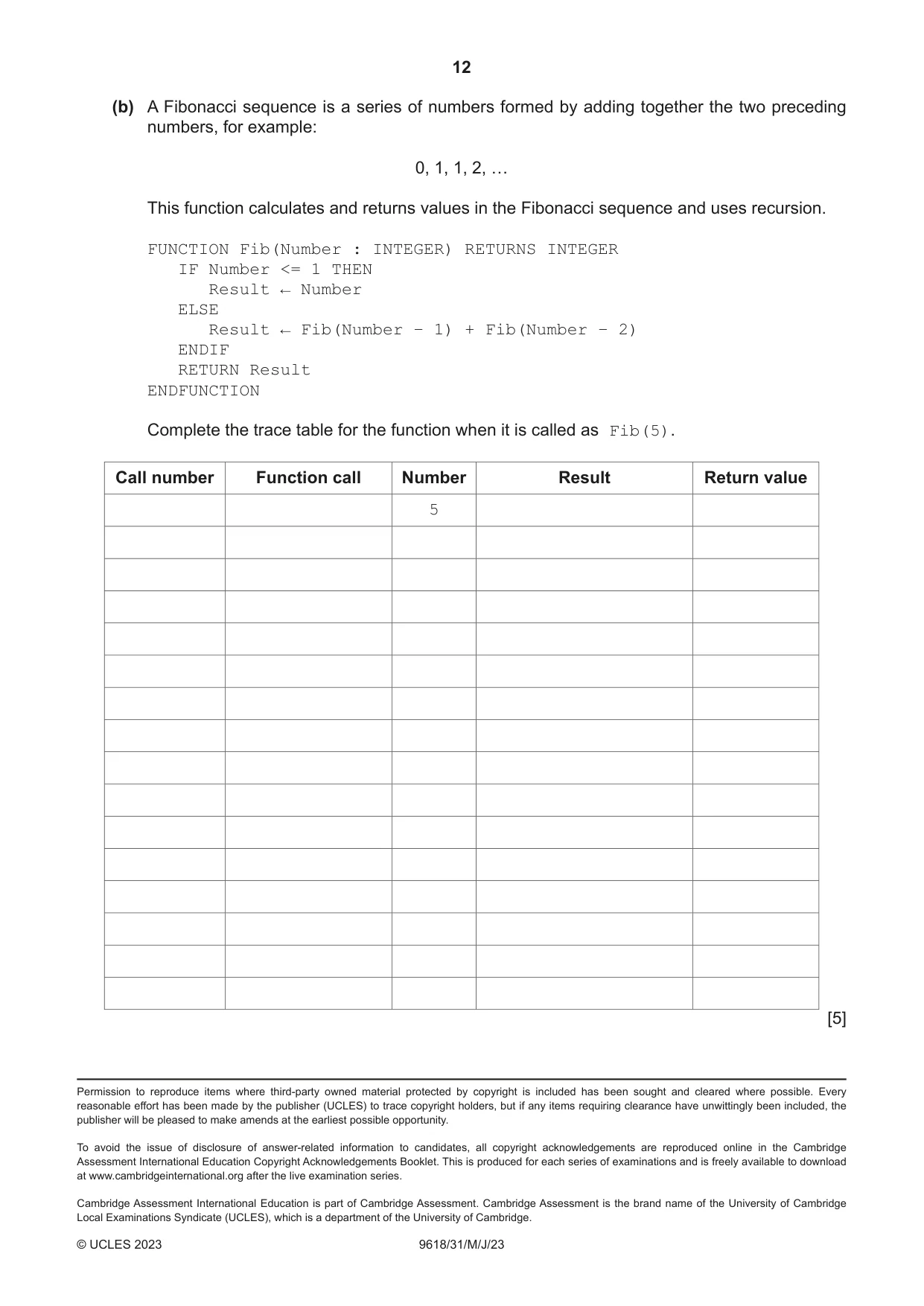 Cambridge A Level Computer Science 9618 2023 May/June Paper 3 · Variant 1 question paper, page 12 of 12