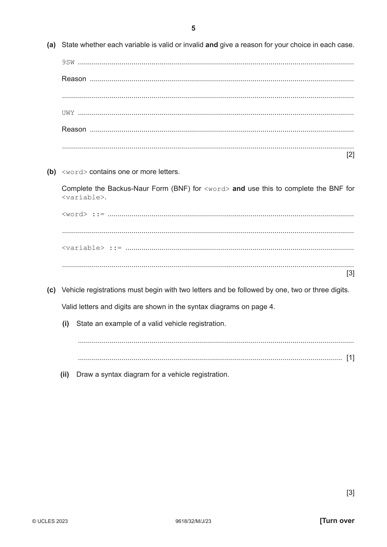 Cambridge A Level Computer Science 9618 2023 May/June Paper 3 · Variant 2 question paper, page 5 of 16
