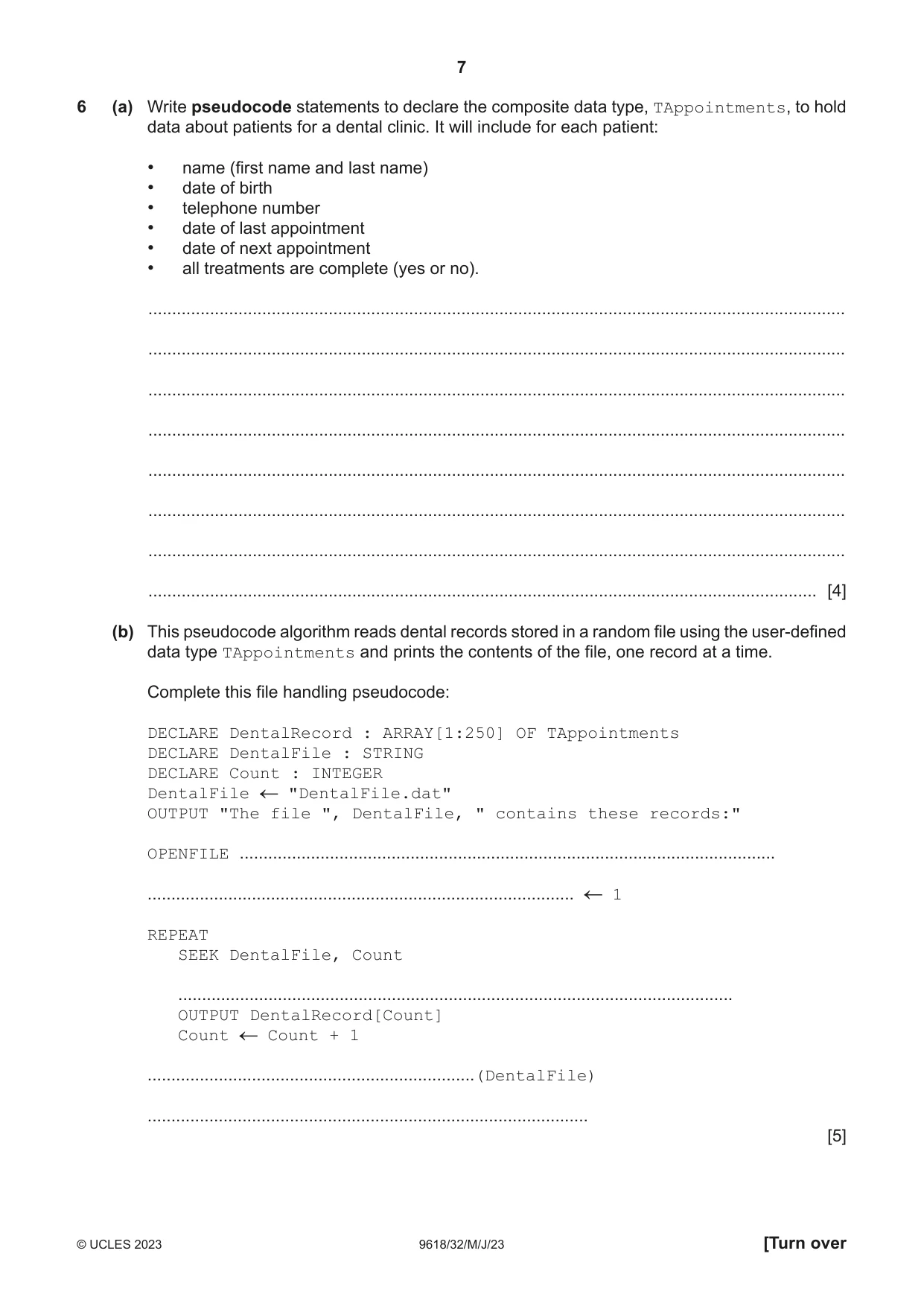 Cambridge A Level Computer Science 9618 2023 May/June Paper 3 · Variant 2 question paper, page 7 of 16