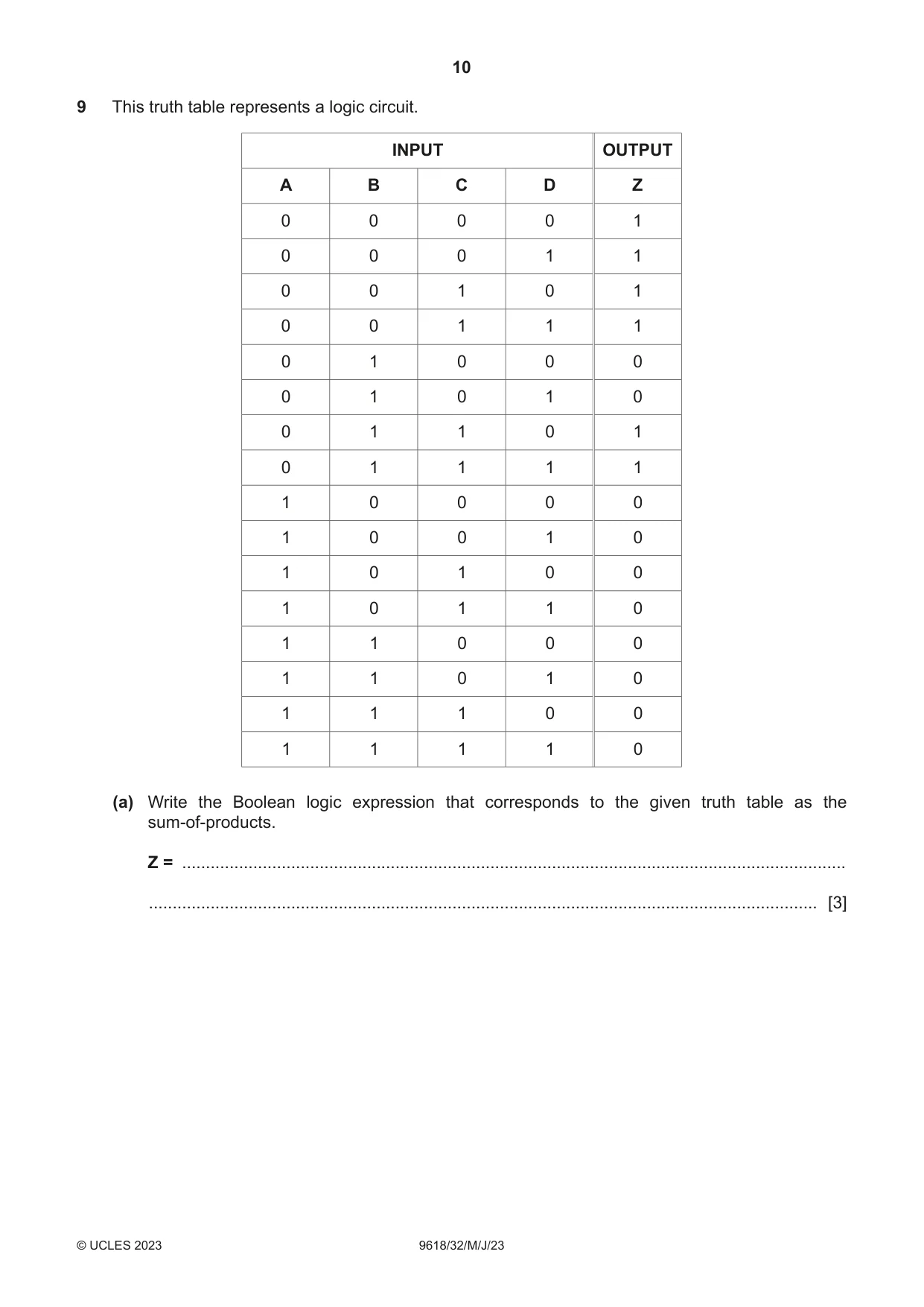 Cambridge A Level Computer Science 9618 2023 May/June Paper 3 · Variant 2 question paper, page 10 of 16