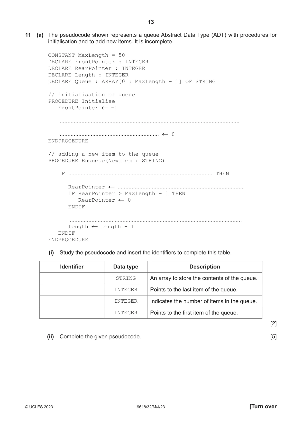 Cambridge A Level Computer Science 9618 2023 May/June Paper 3 · Variant 2 question paper, page 13 of 16