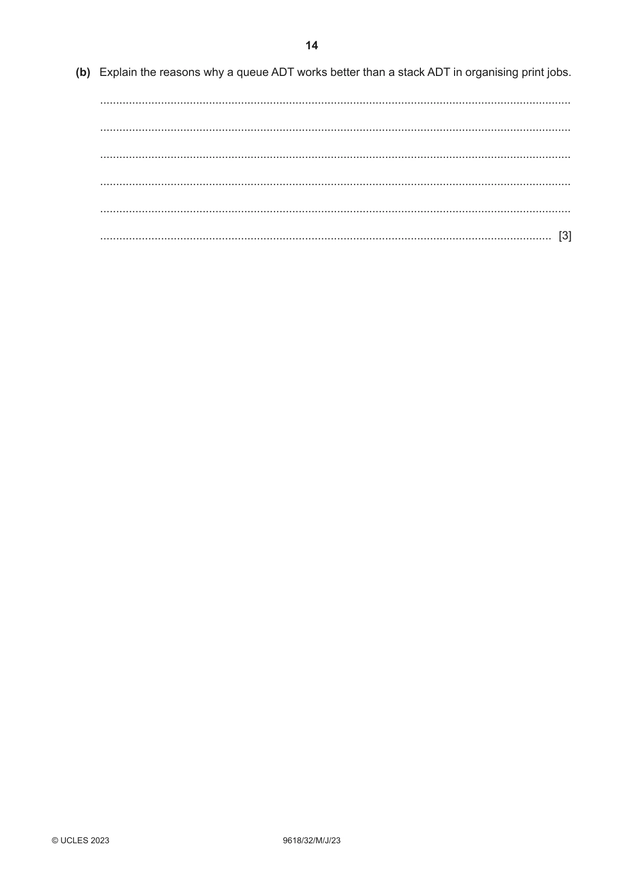 Cambridge A Level Computer Science 9618 2023 May/June Paper 3 · Variant 2 question paper, page 14 of 16