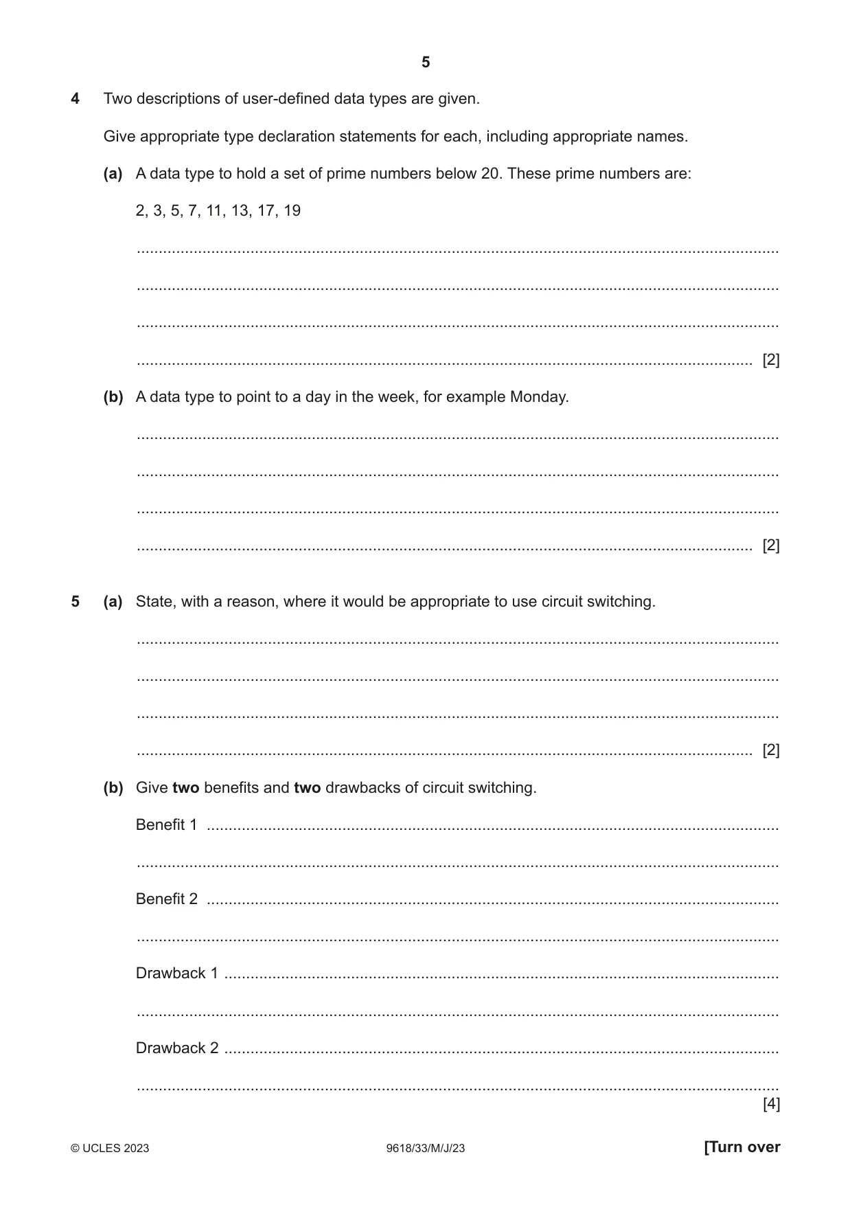 Cambridge A Level Computer Science 9618 2023 May/June Paper 3 · Variant 3 question paper, page 5 of 12