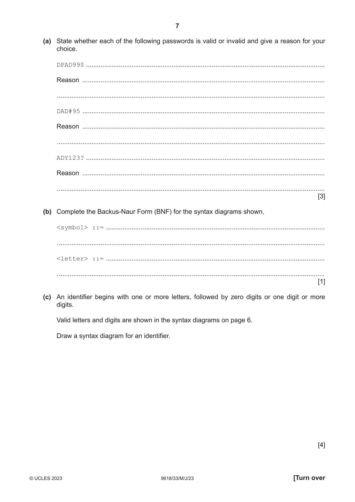 Cambridge A Level Computer Science 9618 2023 May/June Paper 3 · Variant 3 question paper, page 7 of 12