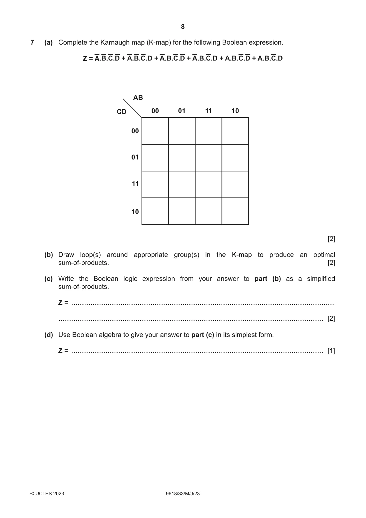 Cambridge A Level Computer Science 9618 2023 May/June Paper 3 · Variant 3 question paper, page 8 of 12