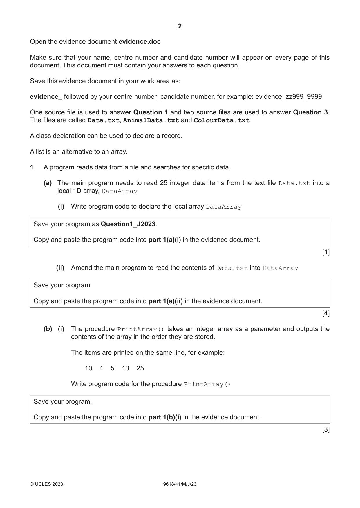 Cambridge A Level Computer Science 9618 2023 May/June Paper 4 · Variant 1 question paper, page 2 of 12