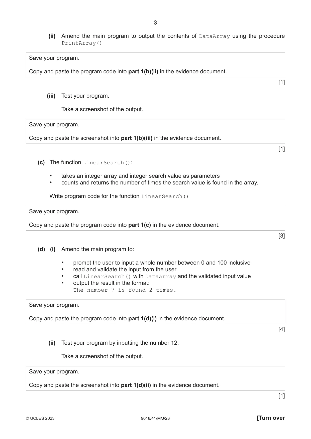 Cambridge A Level Computer Science 9618 2023 May/June Paper 4 · Variant 1 question paper, page 3 of 12