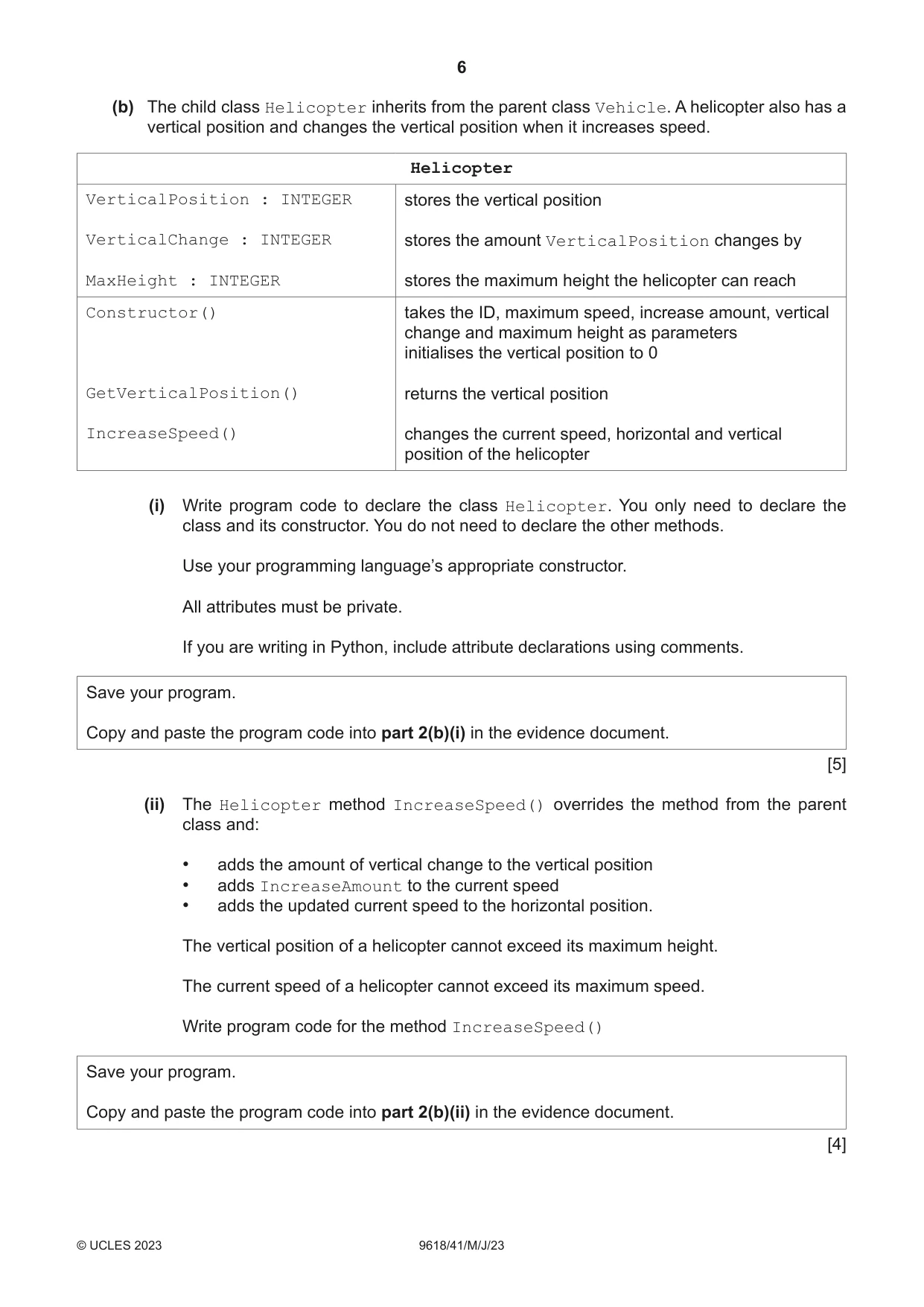 Cambridge A Level Computer Science 9618 2023 May/June Paper 4 · Variant 1 question paper, page 6 of 12