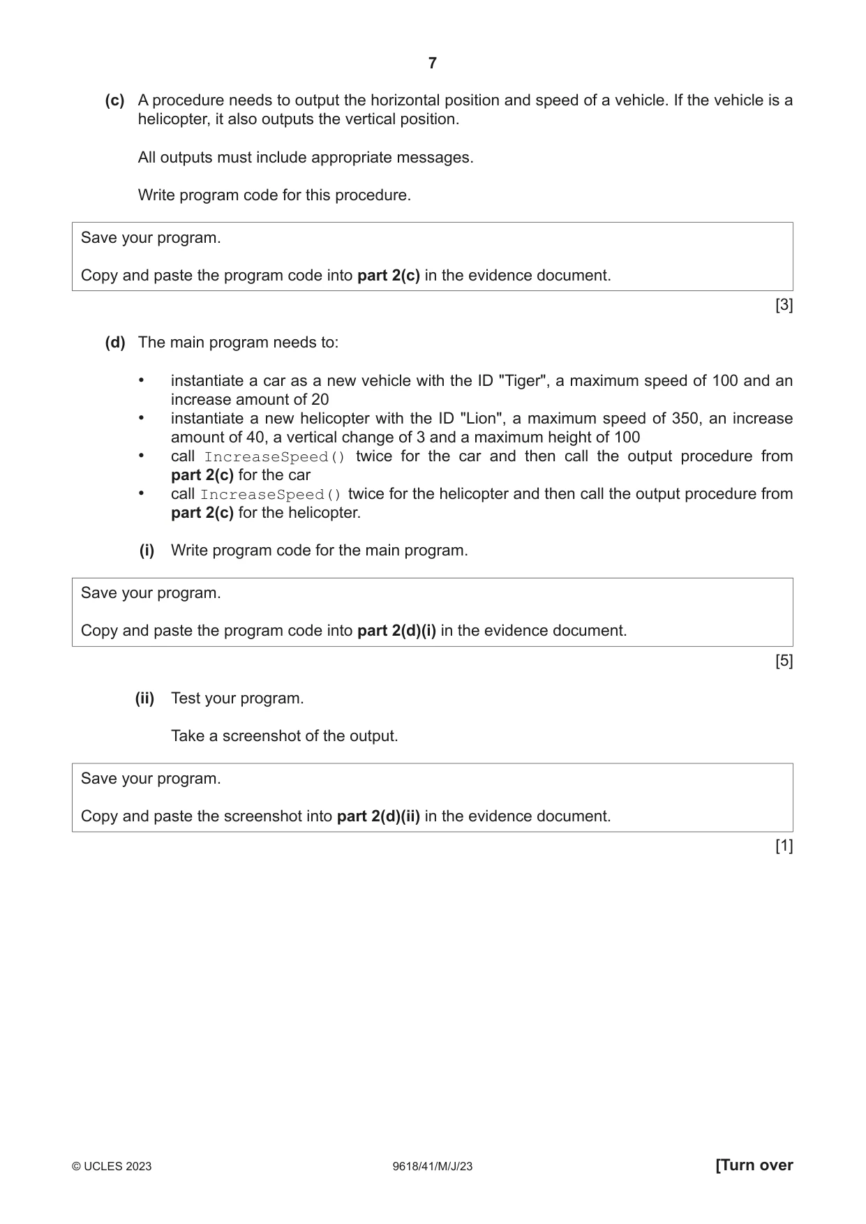 Cambridge A Level Computer Science 9618 2023 May/June Paper 4 · Variant 1 question paper, page 7 of 12
