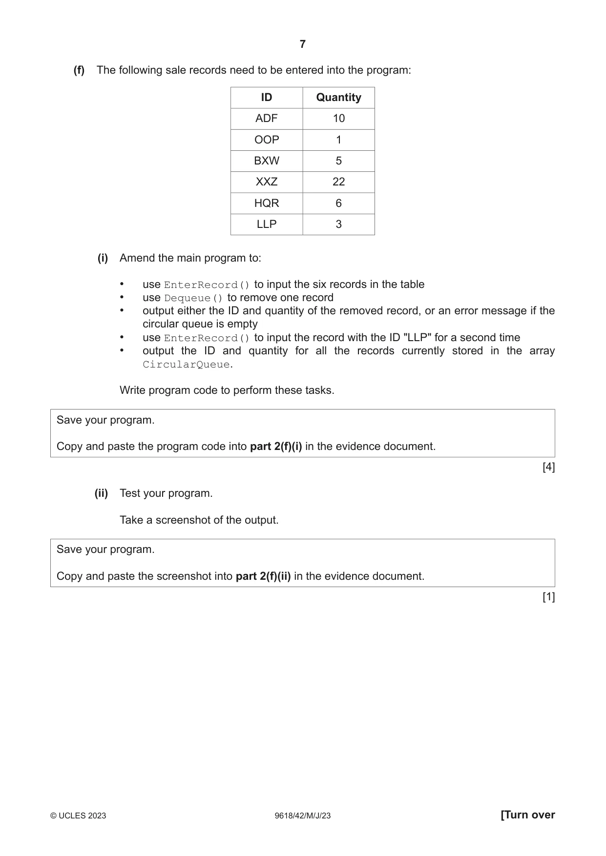 Cambridge A Level Computer Science 9618 2023 May/June Paper 4 · Variant 2 question paper, page 7 of 12