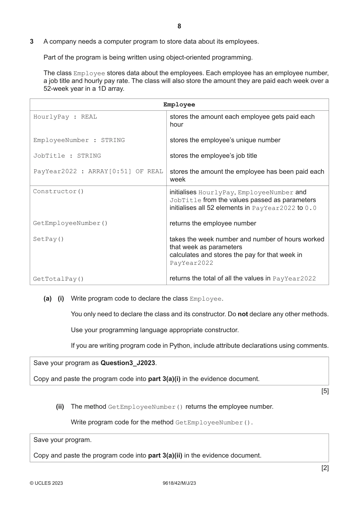 Cambridge A Level Computer Science 9618 2023 May/June Paper 4 · Variant 2 question paper, page 8 of 12