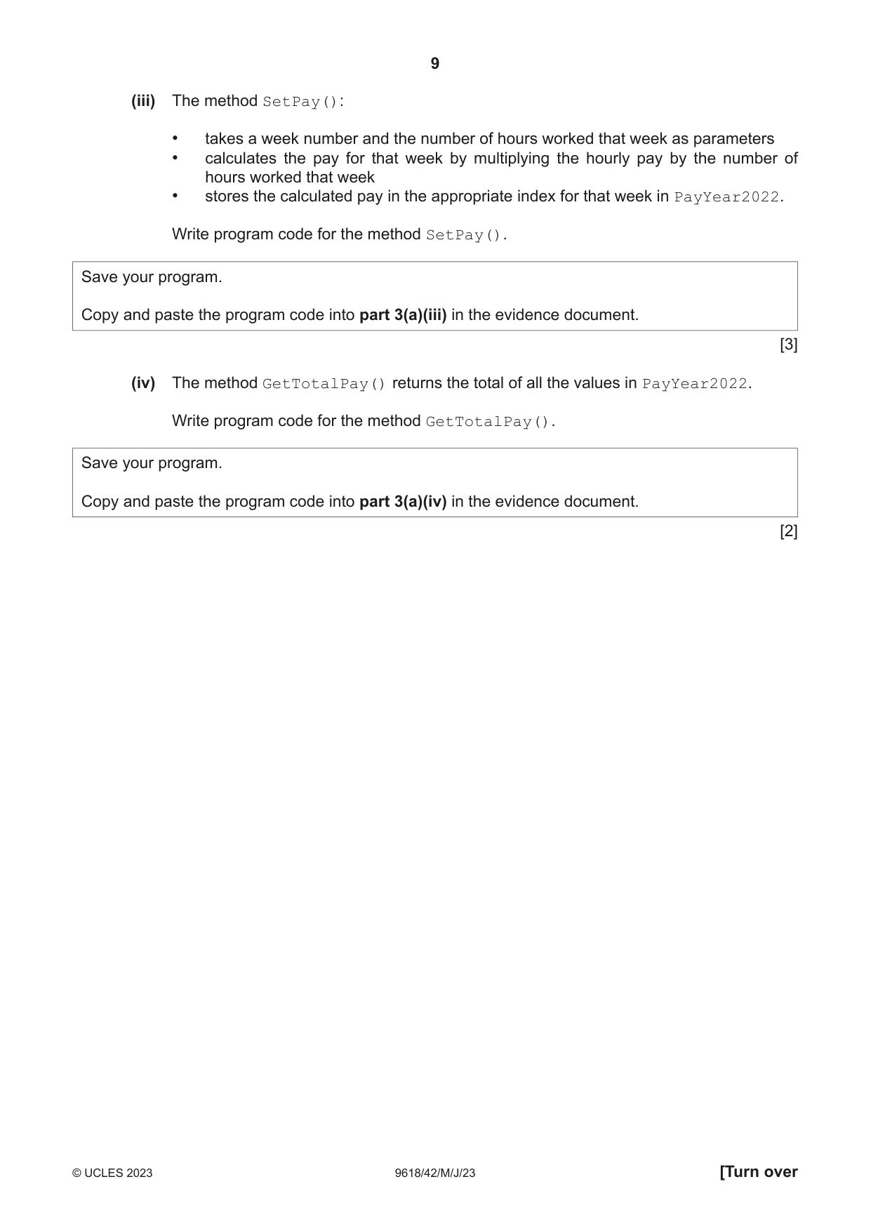 Cambridge A Level Computer Science 9618 2023 May/June Paper 4 · Variant 2 question paper, page 9 of 12