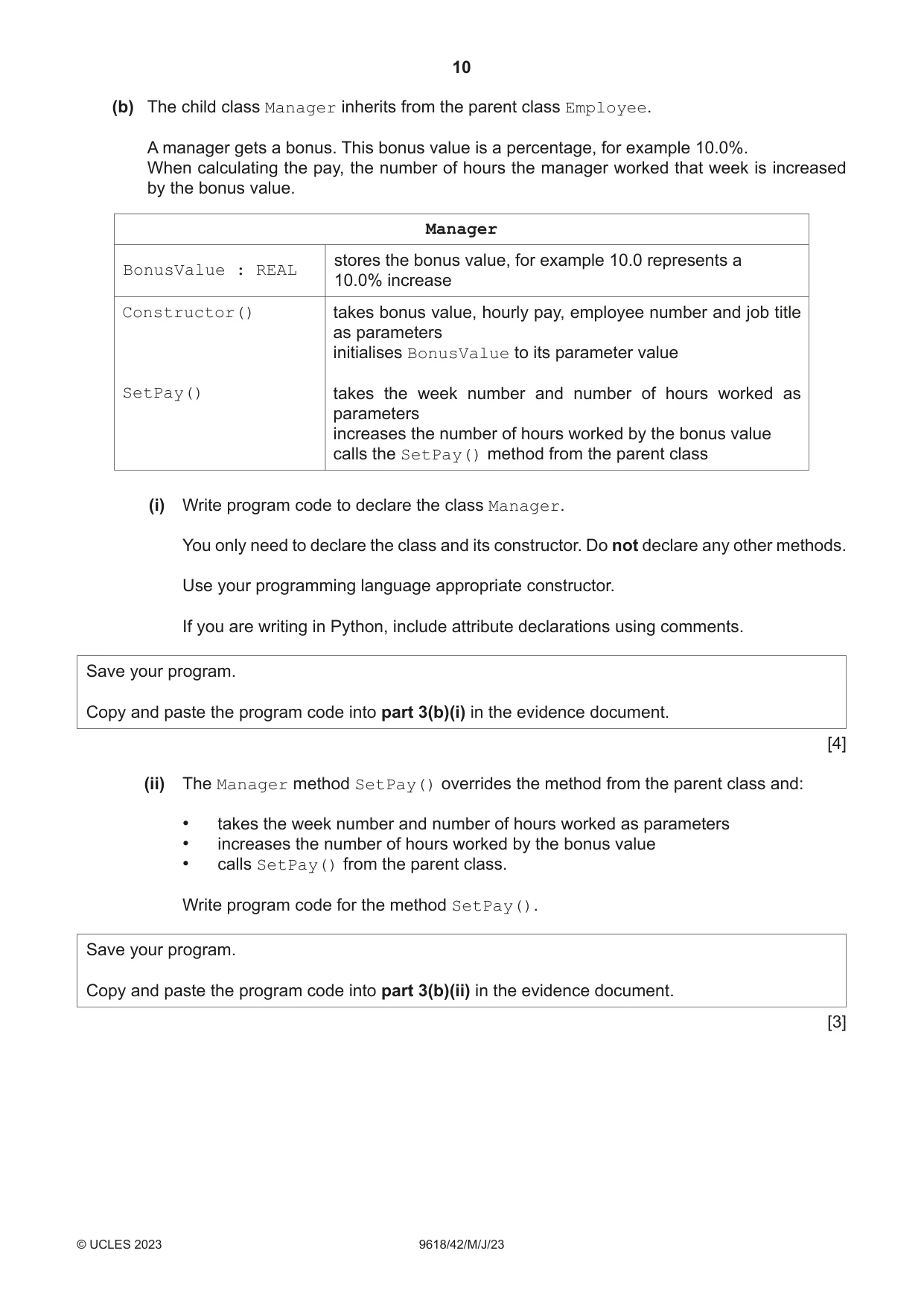 Cambridge A Level Computer Science 9618 2023 May/June Paper 4 · Variant 2 question paper, page 10 of 12