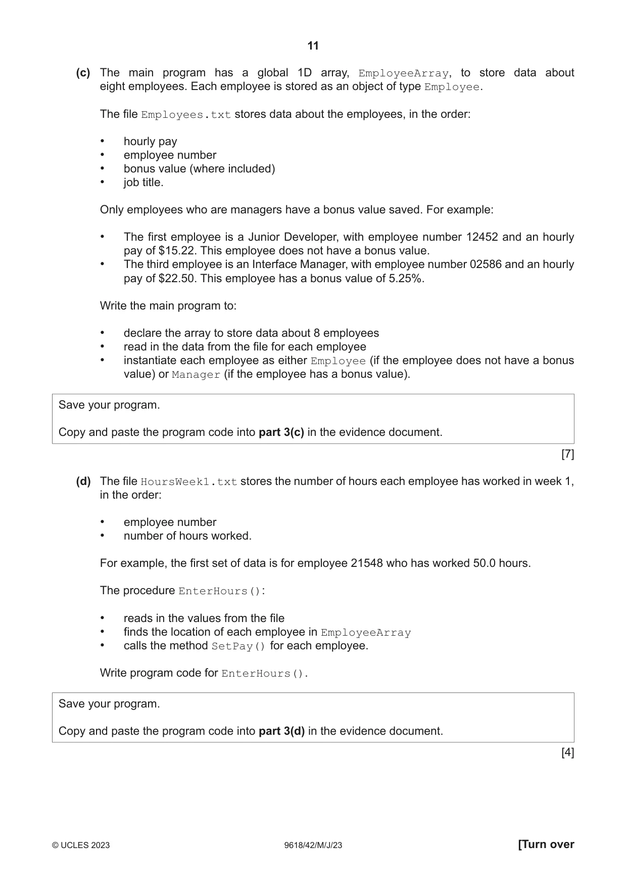 Cambridge A Level Computer Science 9618 2023 May/June Paper 4 · Variant 2 question paper, page 11 of 12