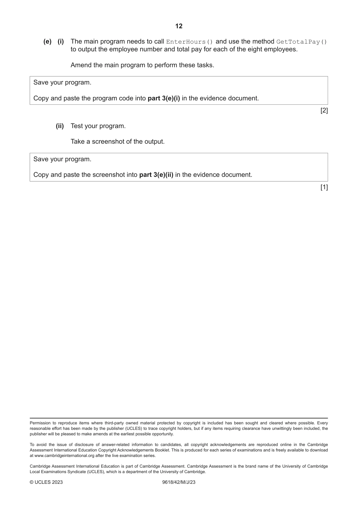Cambridge A Level Computer Science 9618 2023 May/June Paper 4 · Variant 2 question paper, page 12 of 12