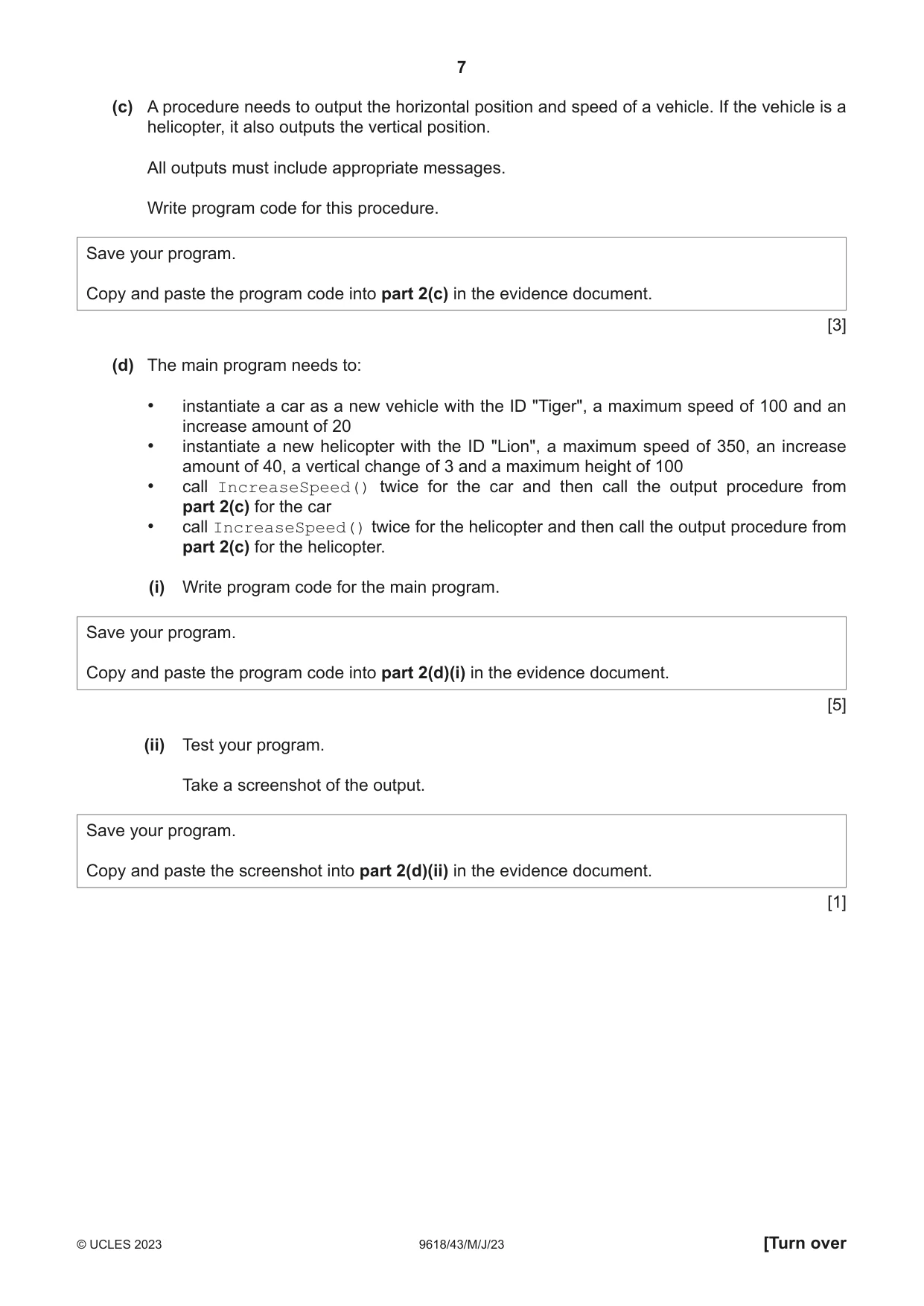 Cambridge A Level Computer Science 9618 2023 May/June Paper 4 · Variant 3 question paper, page 7 of 12