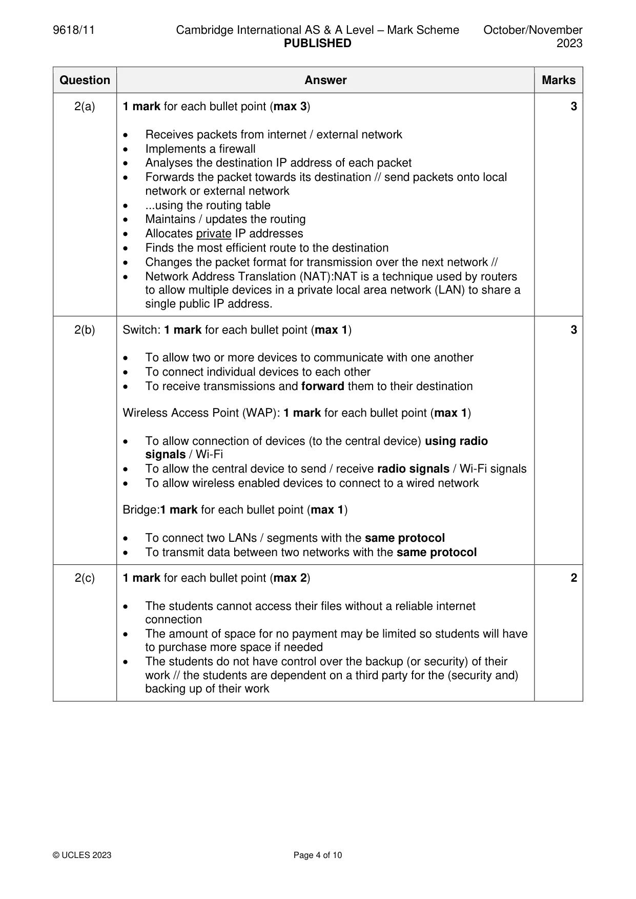 Mark scheme, page 4 of 10