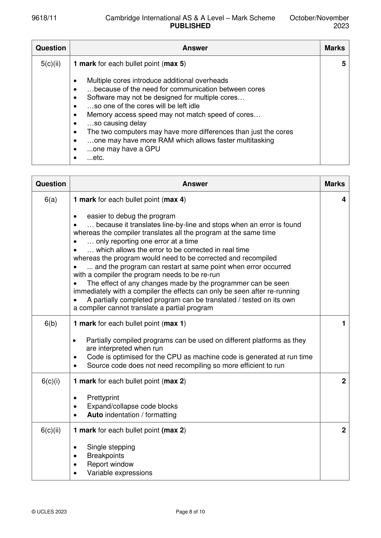 Mark scheme, page 8 of 10