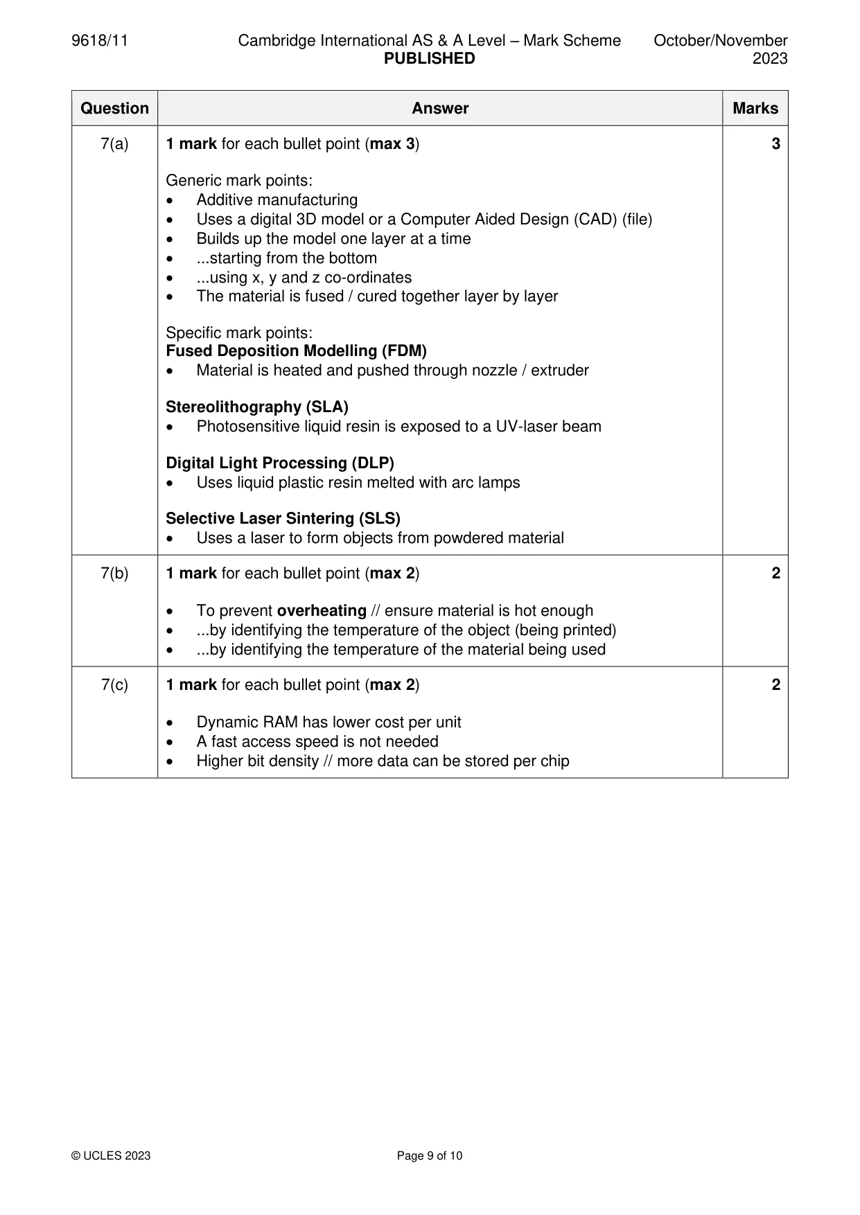 Mark scheme, page 9 of 10