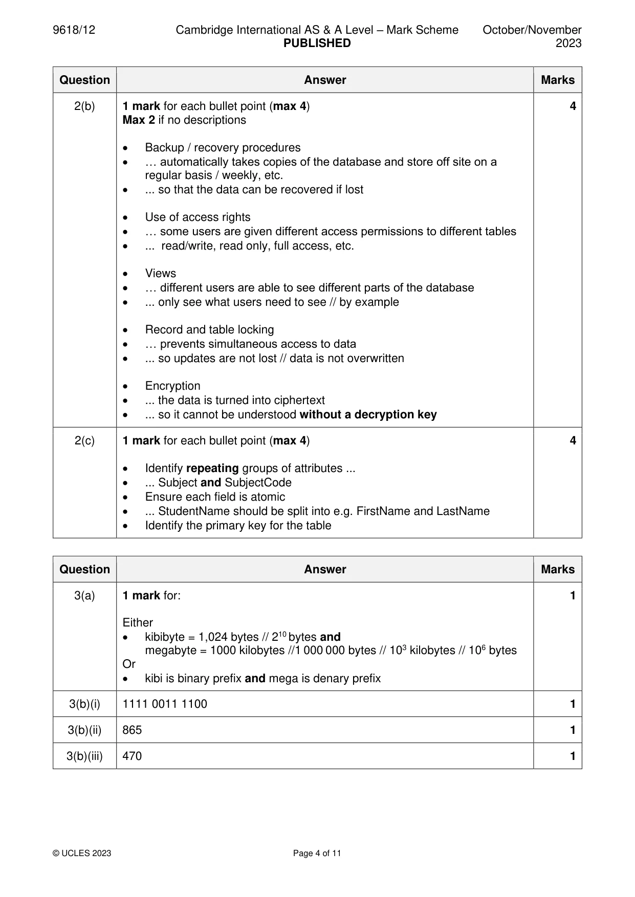 Mark scheme, page 4 of 11