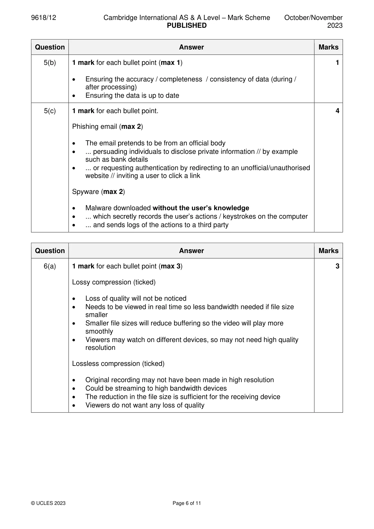 Mark scheme, page 6 of 11