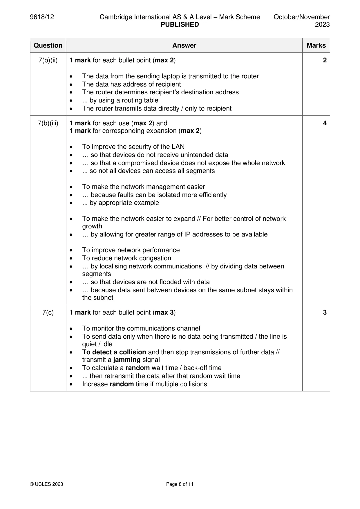 Mark scheme, page 8 of 11