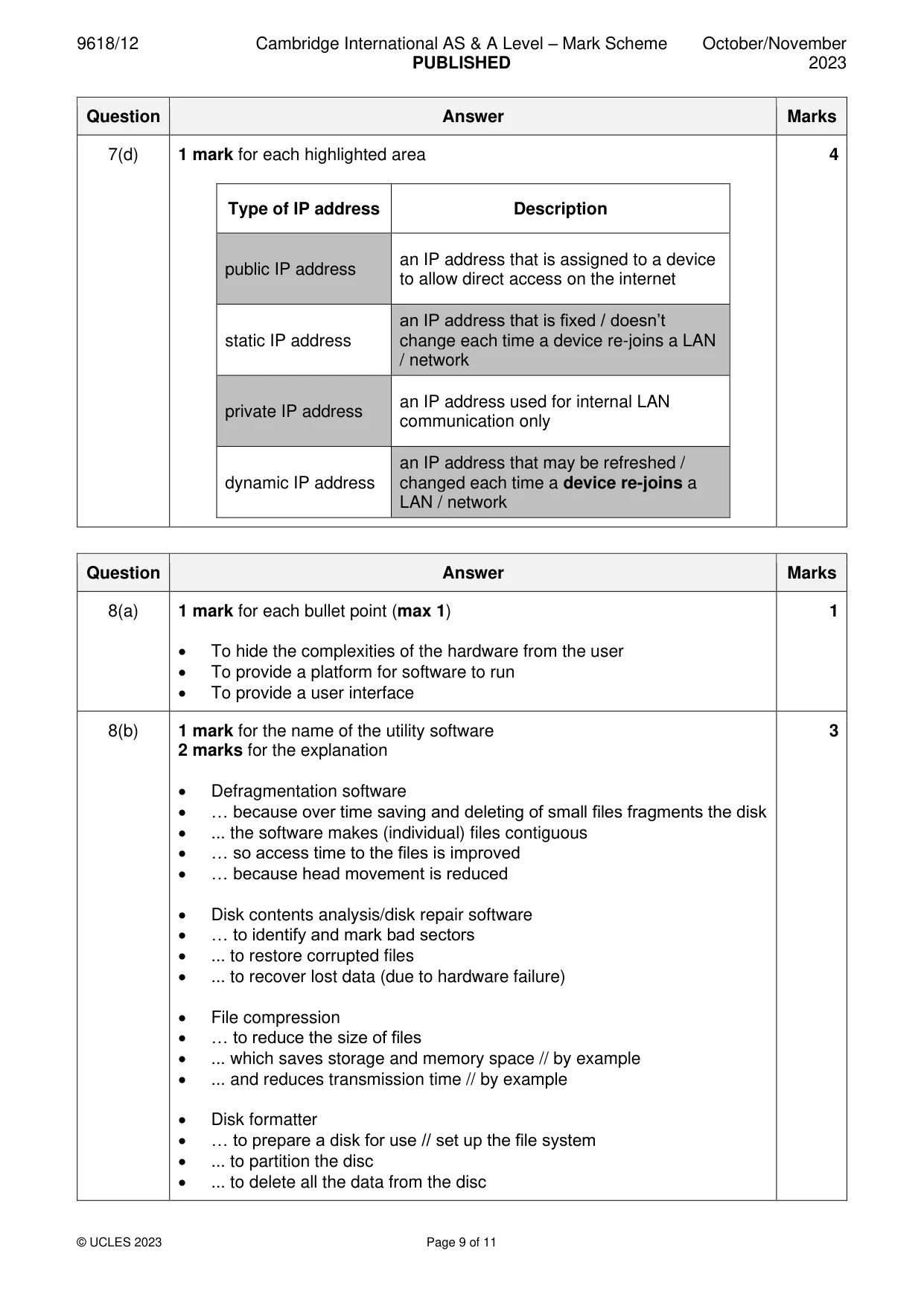 Mark scheme, page 9 of 11