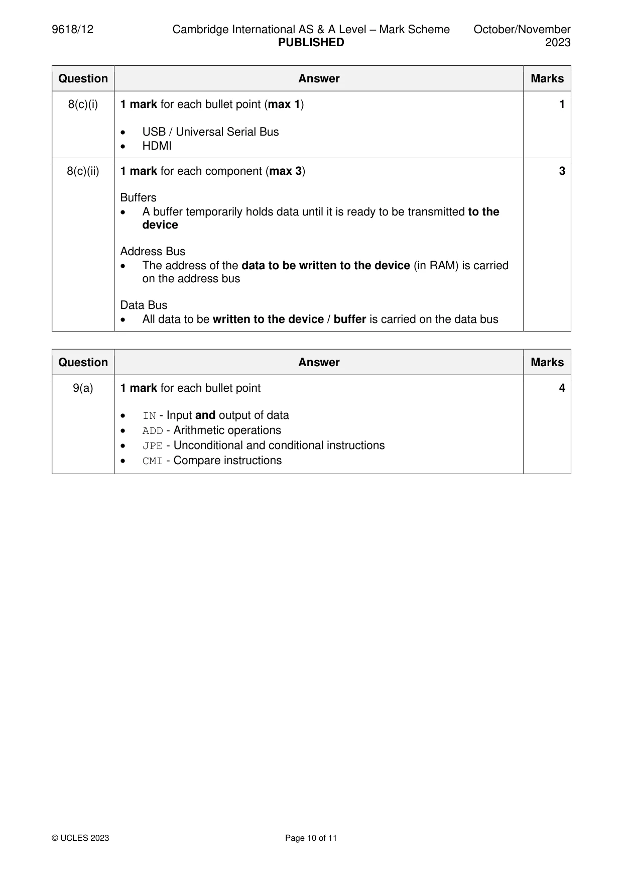 Mark scheme, page 10 of 11