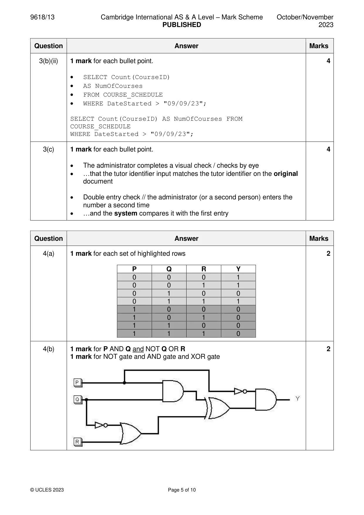 Mark scheme, page 5 of 10