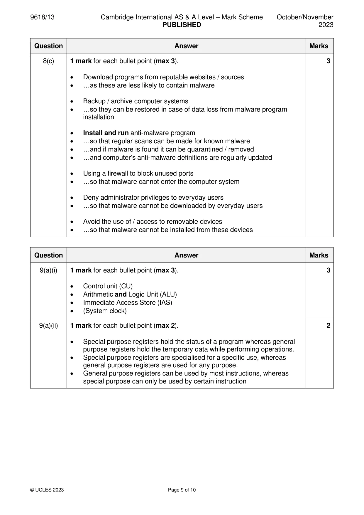 Mark scheme, page 9 of 10