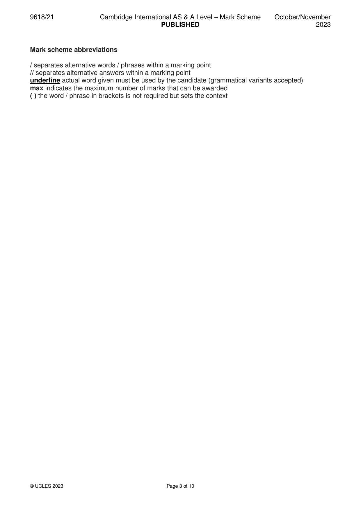 Mark scheme, page 3 of 10