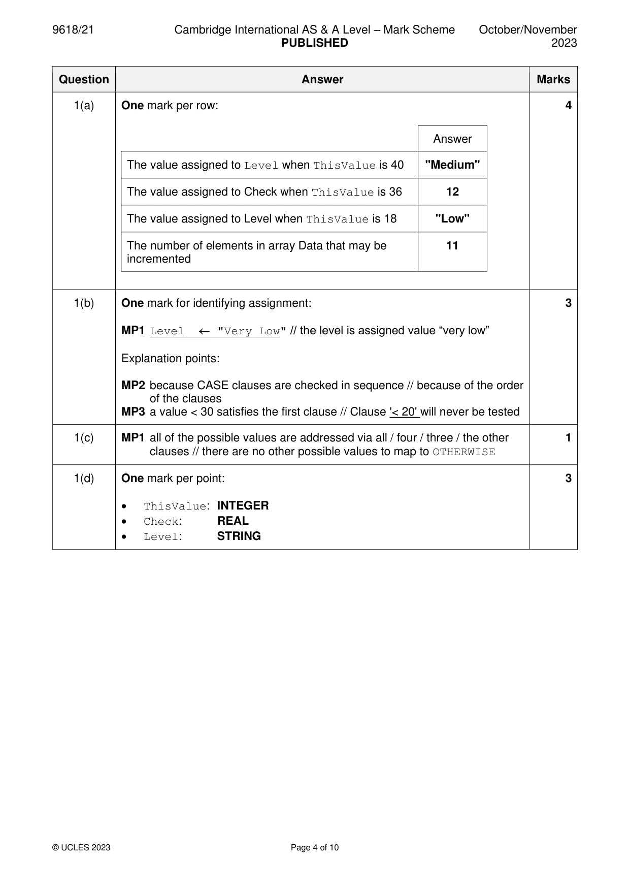 Mark scheme, page 4 of 10
