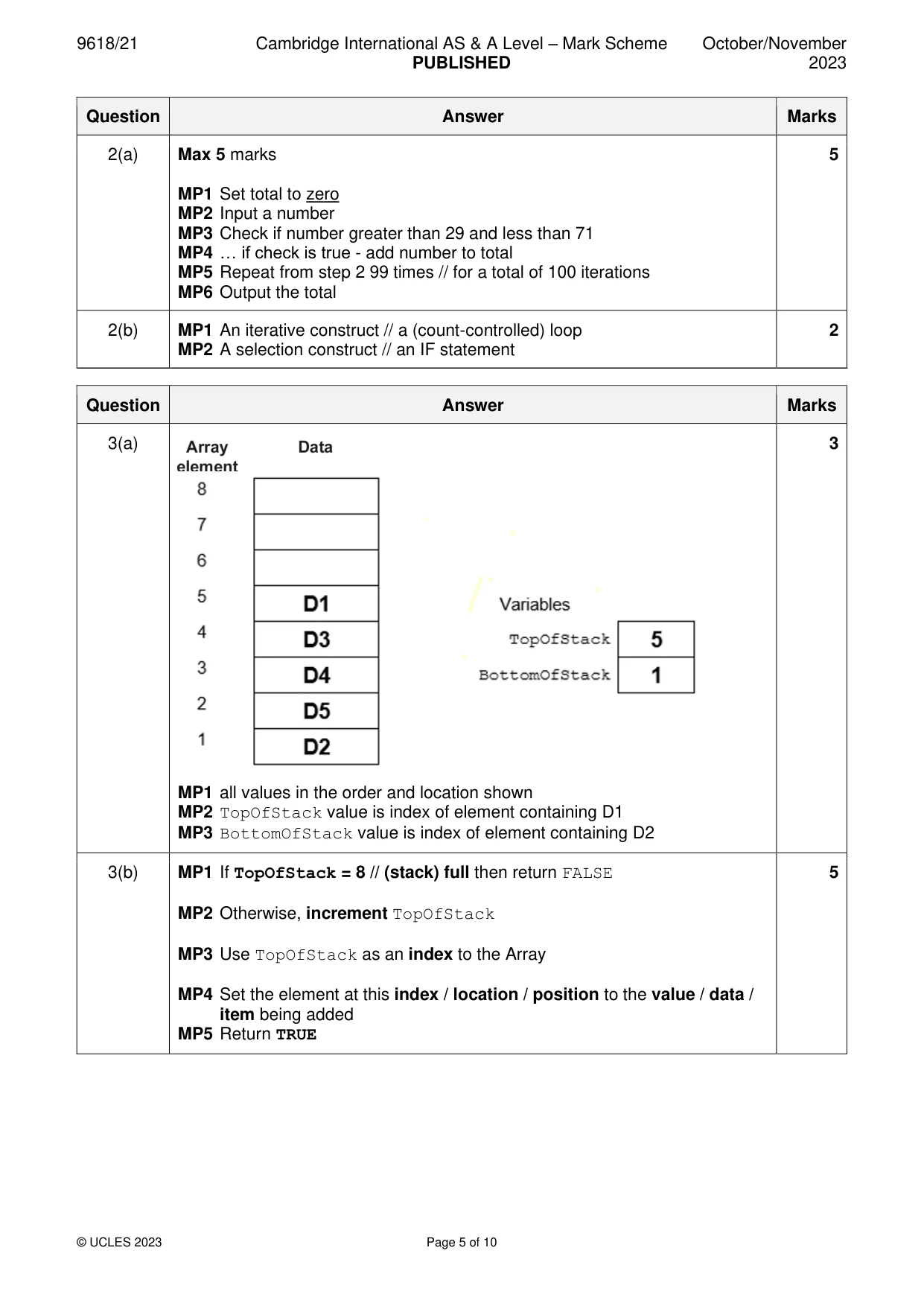 Mark scheme, page 5 of 10