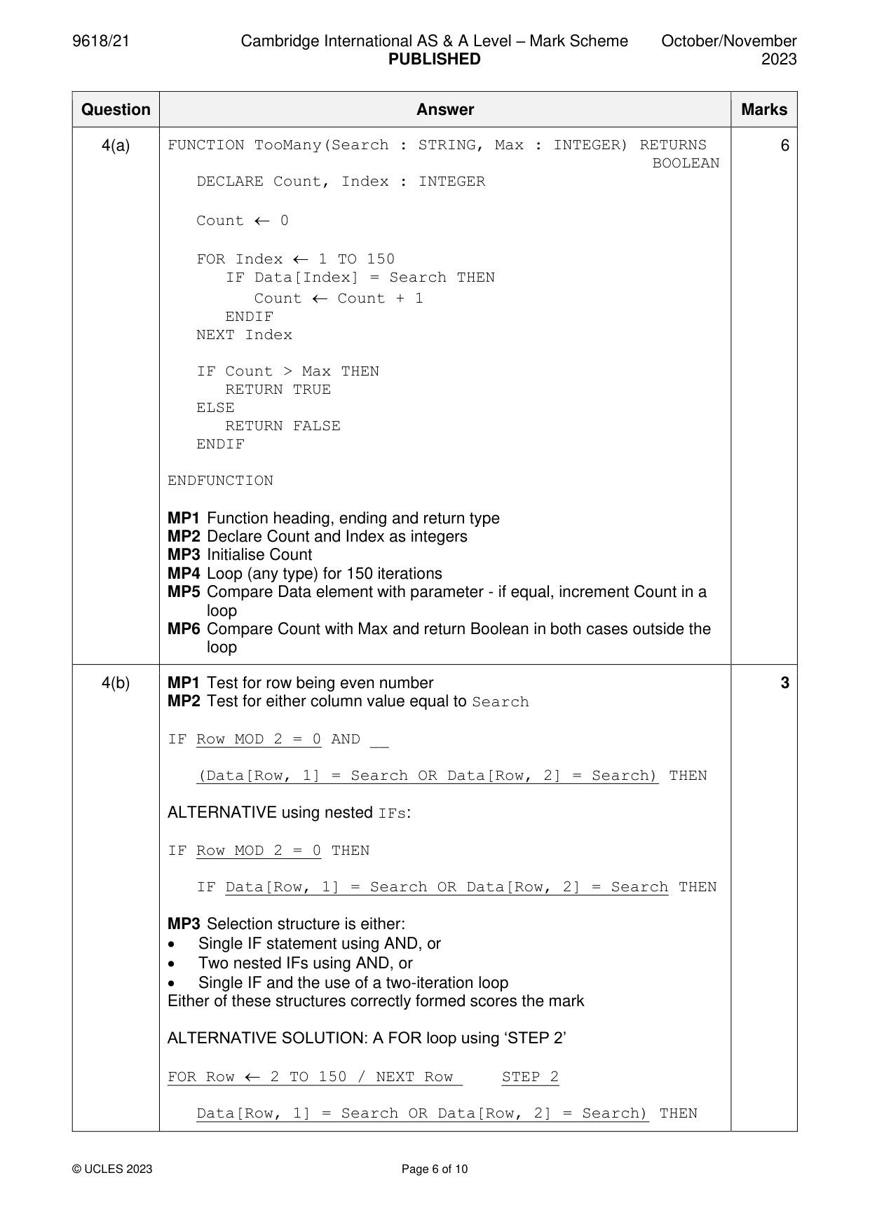 Mark scheme, page 6 of 10