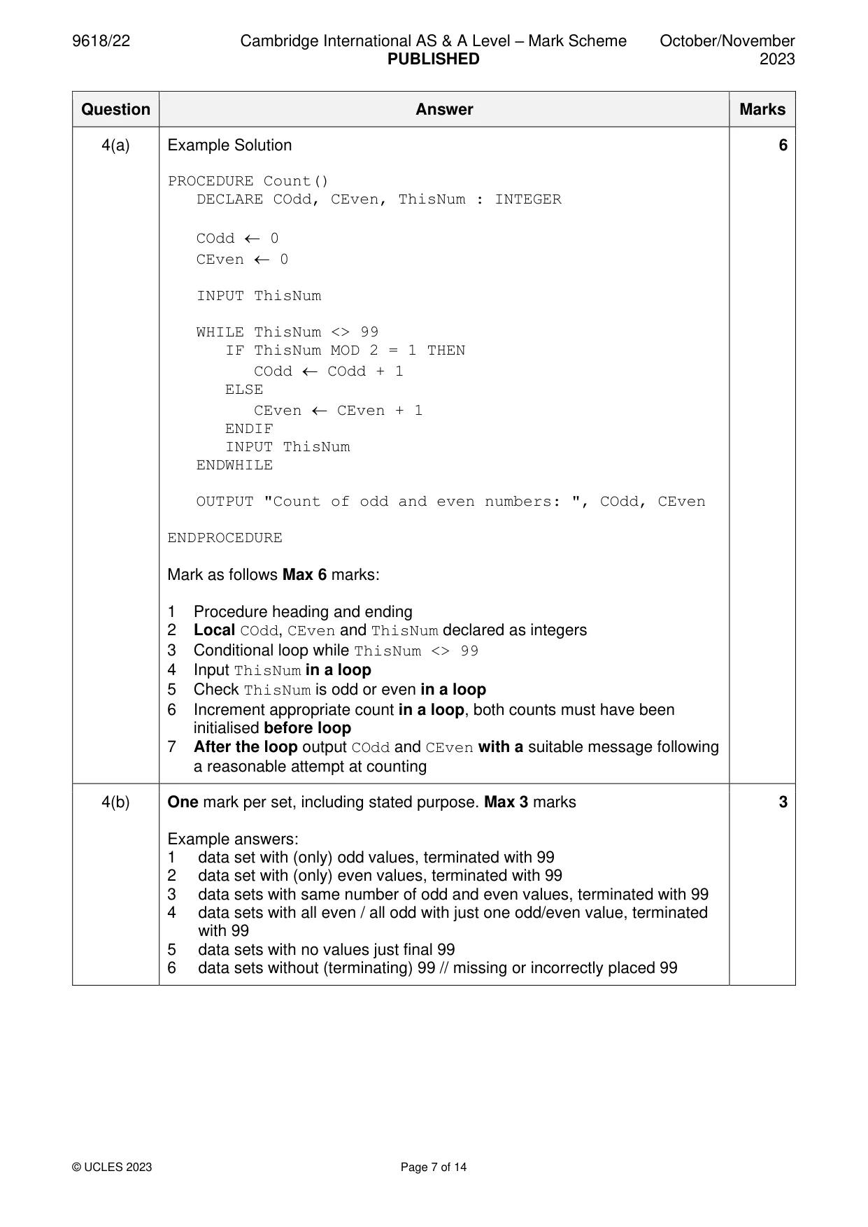 Mark scheme, page 7 of 14