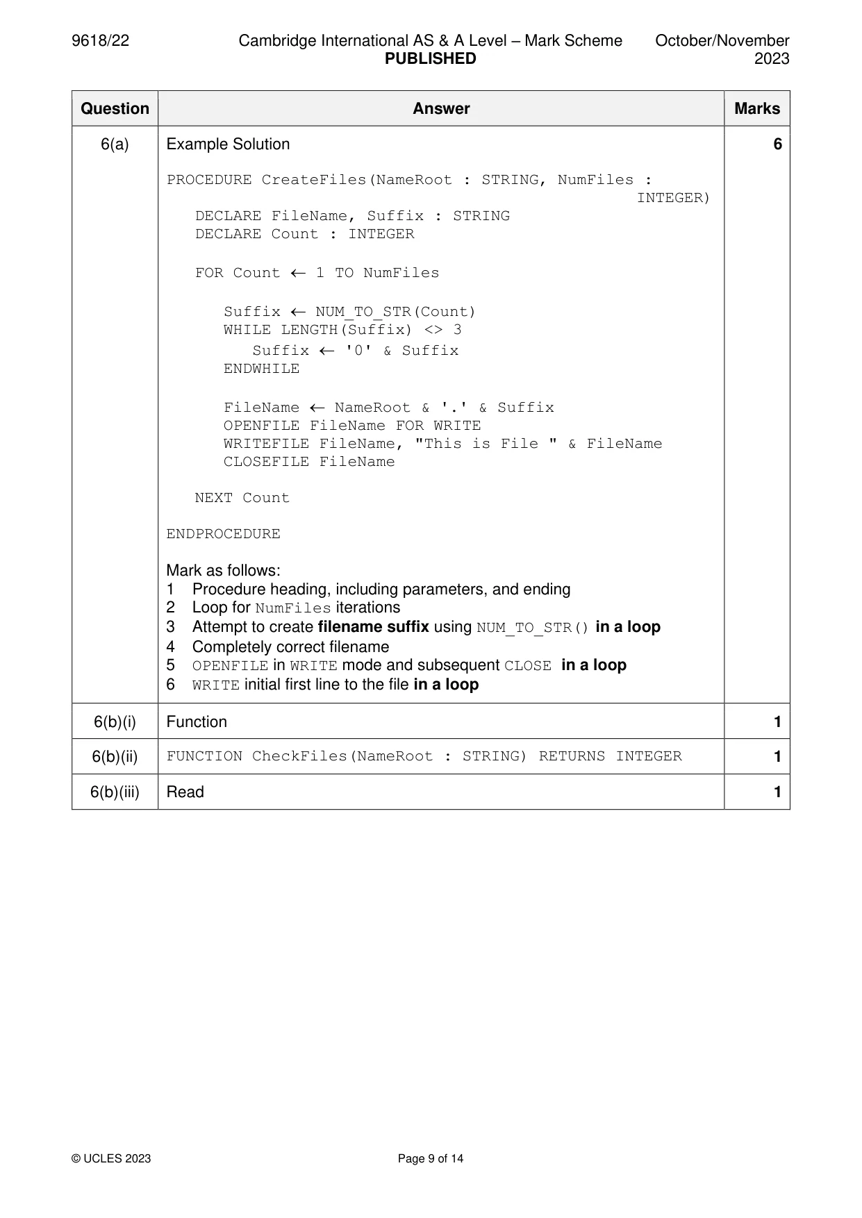 Mark scheme, page 9 of 14