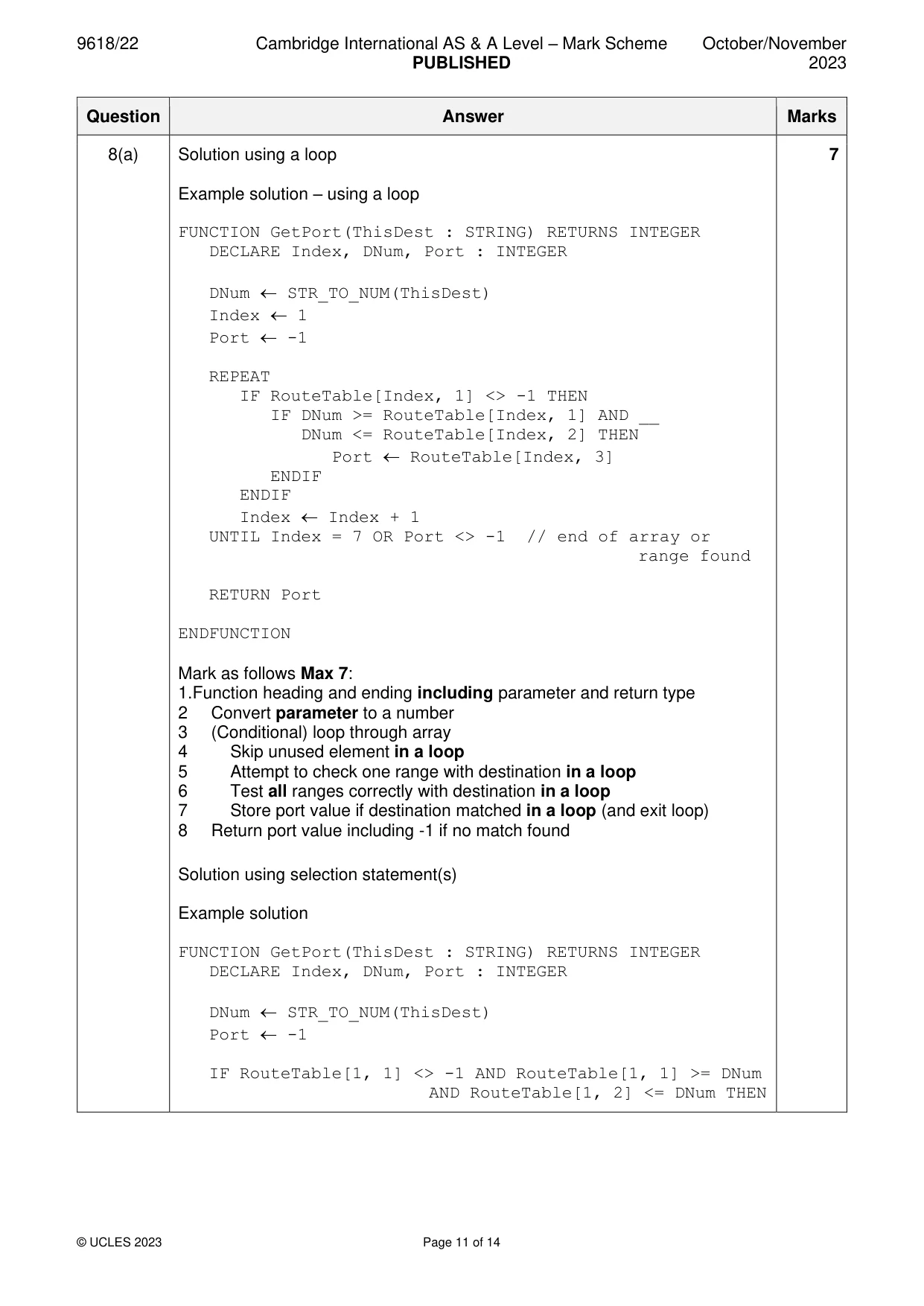 Mark scheme, page 11 of 14