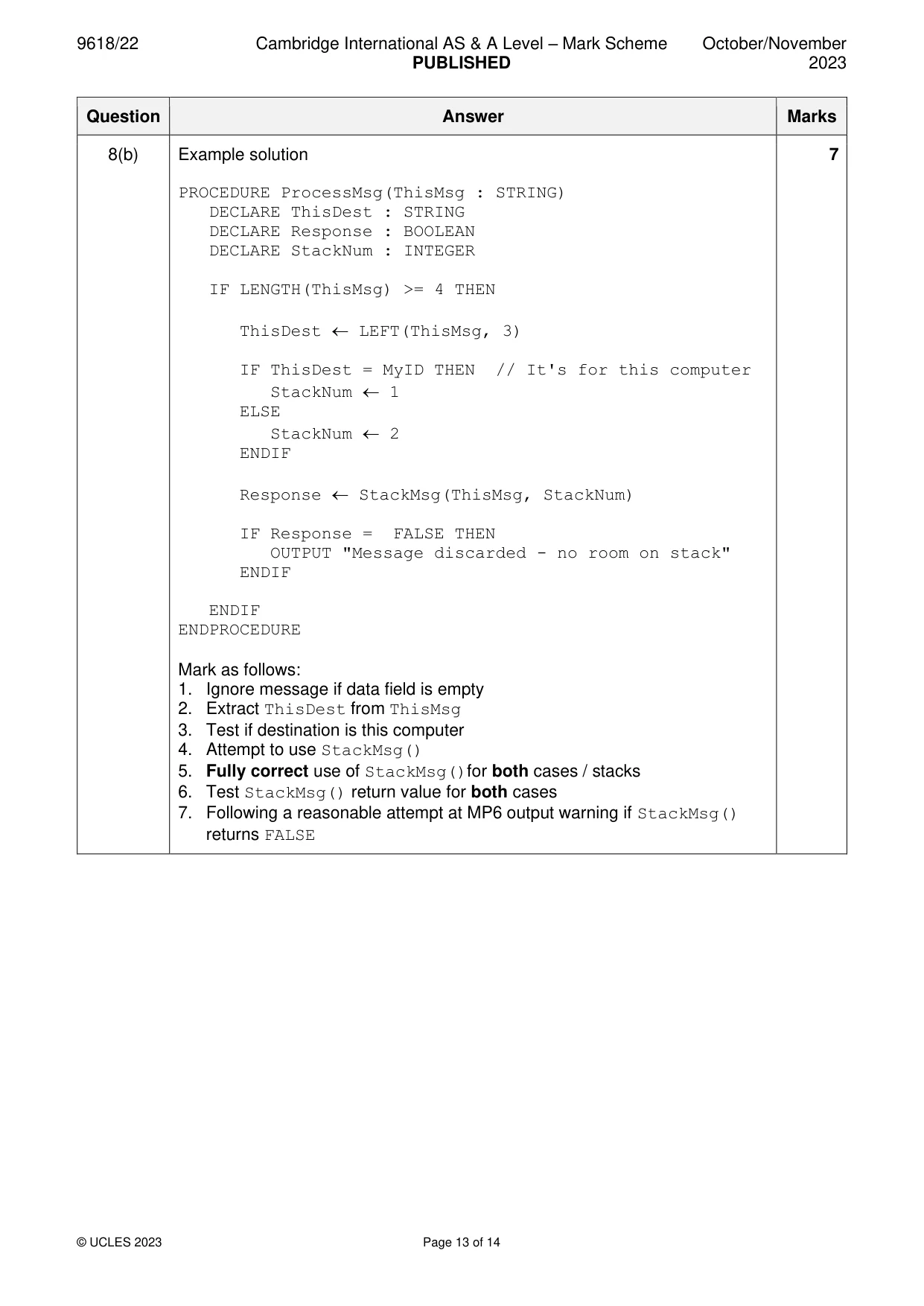 Mark scheme, page 13 of 14