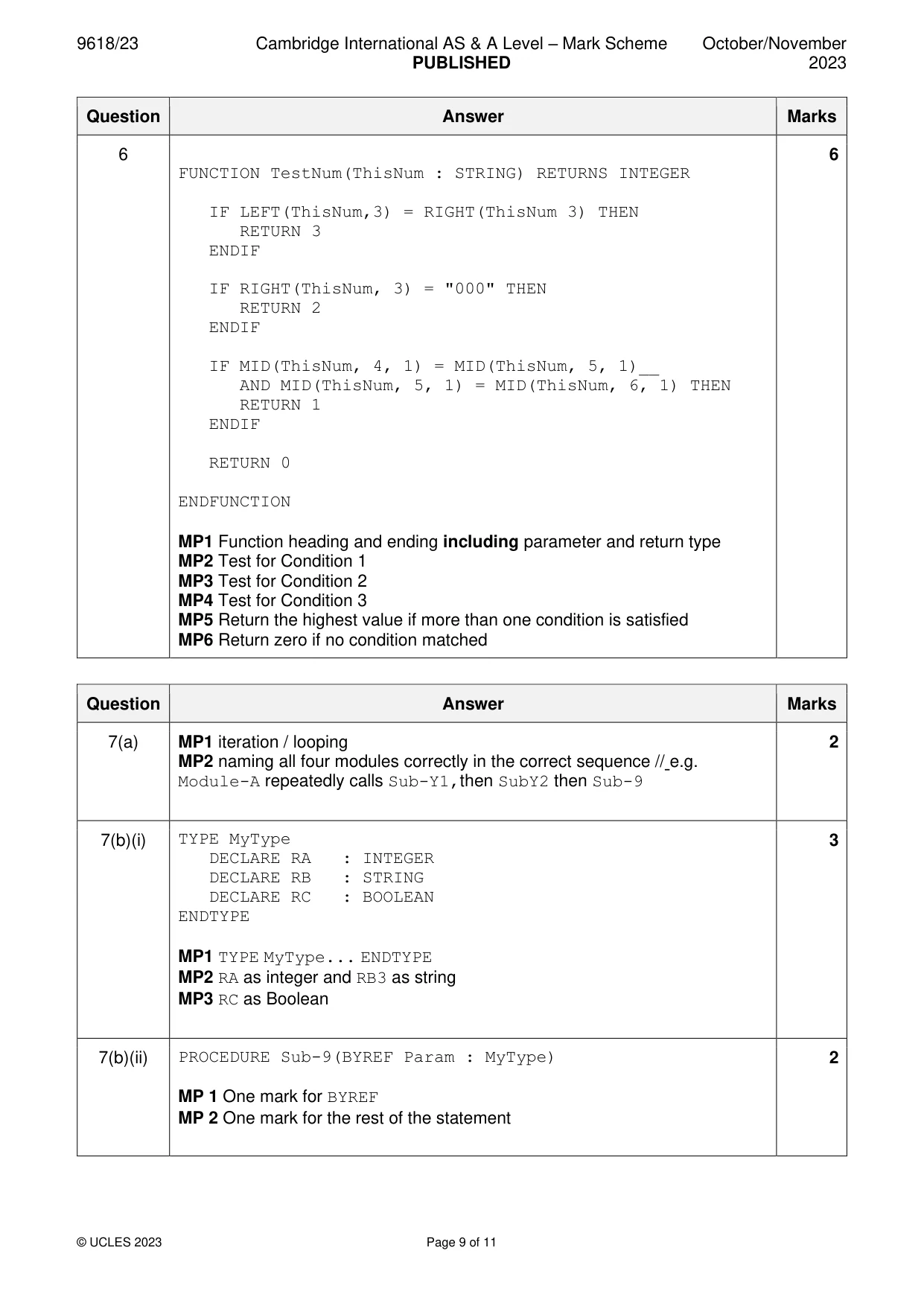Mark scheme, page 9 of 11
