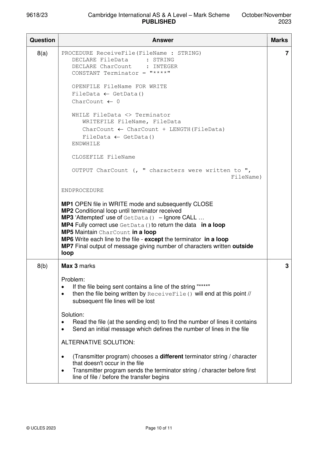 Mark scheme, page 10 of 11