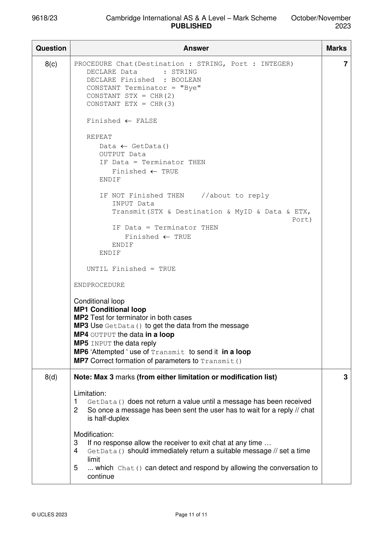 Mark scheme, page 11 of 11