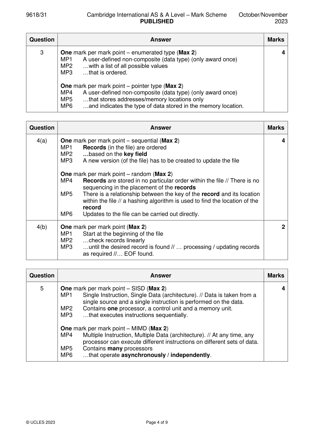 Mark scheme, page 4 of 9