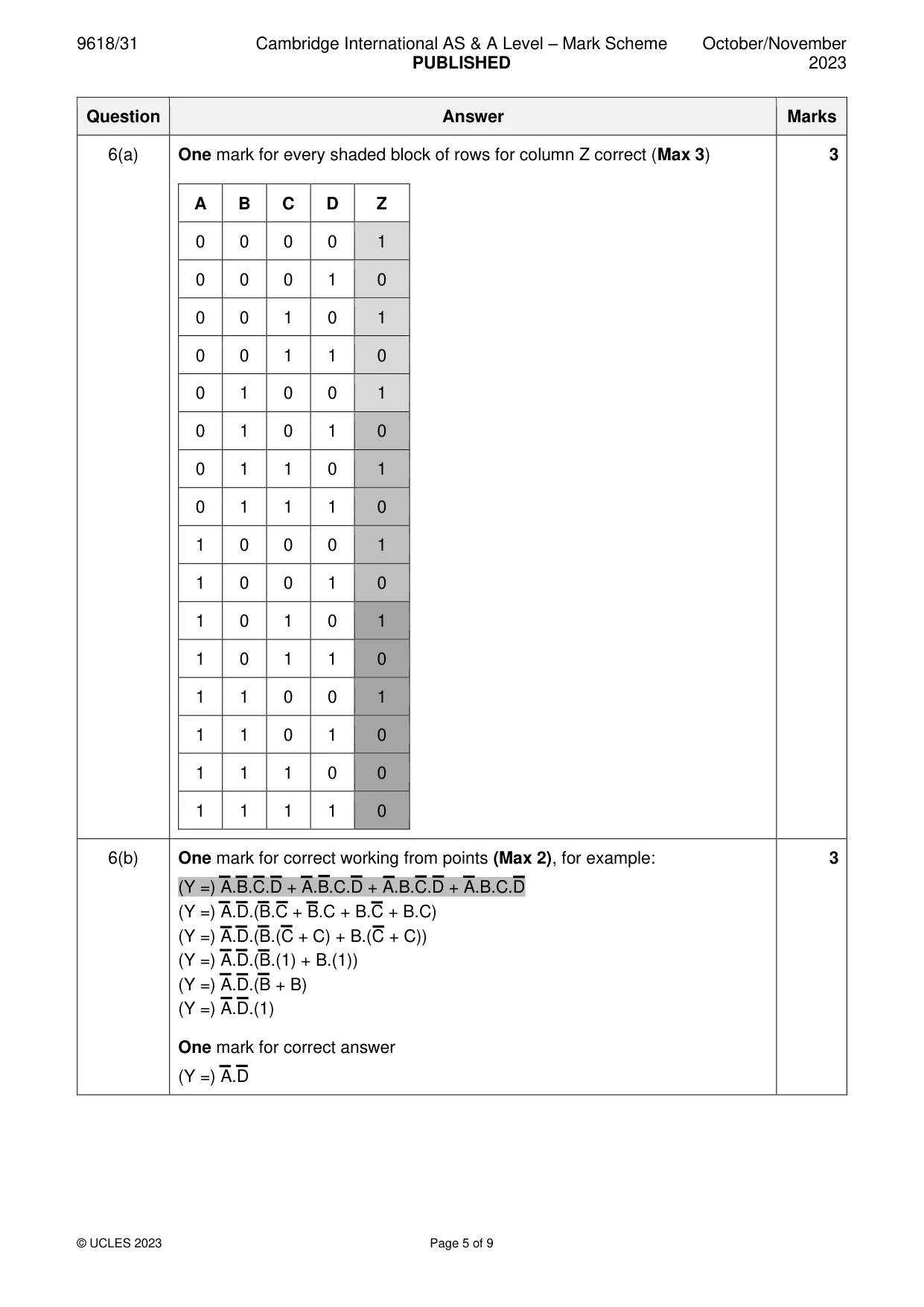 Mark scheme, page 5 of 9