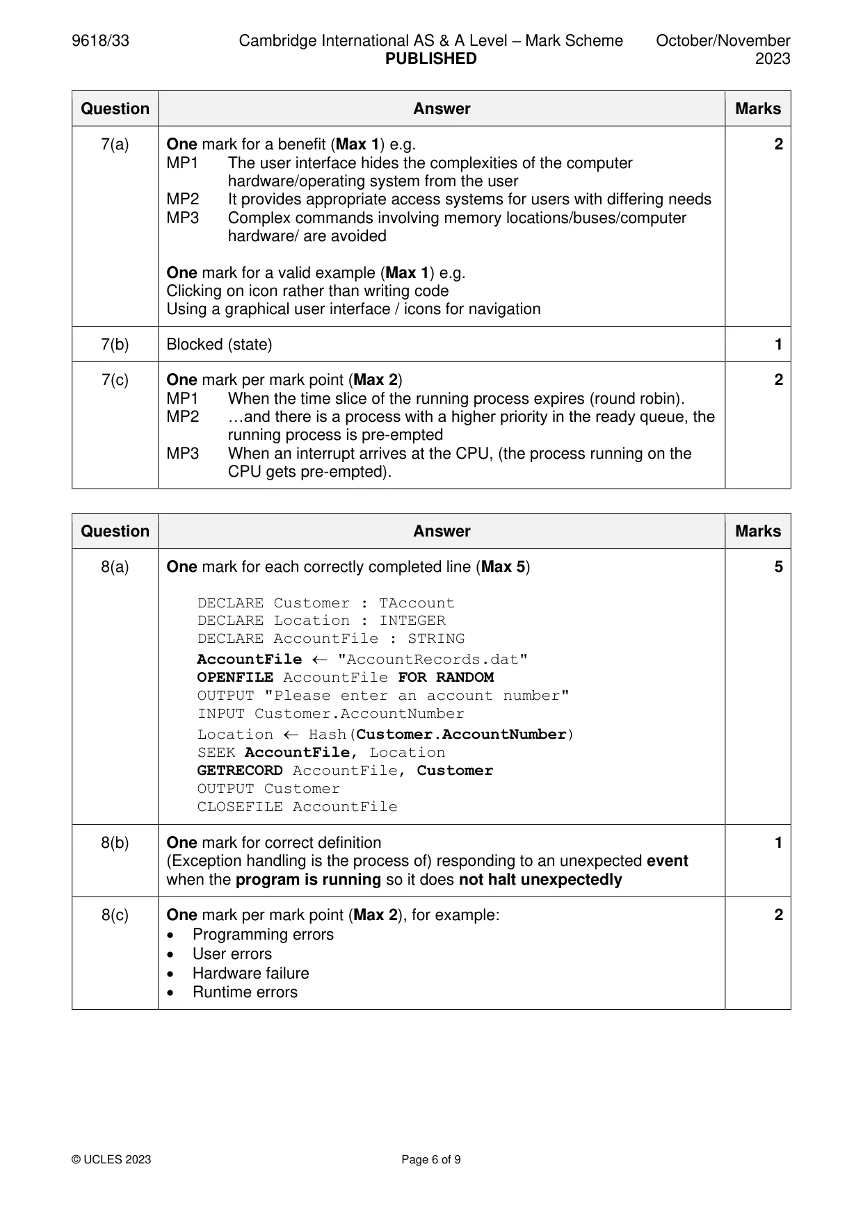Mark scheme, page 6 of 9