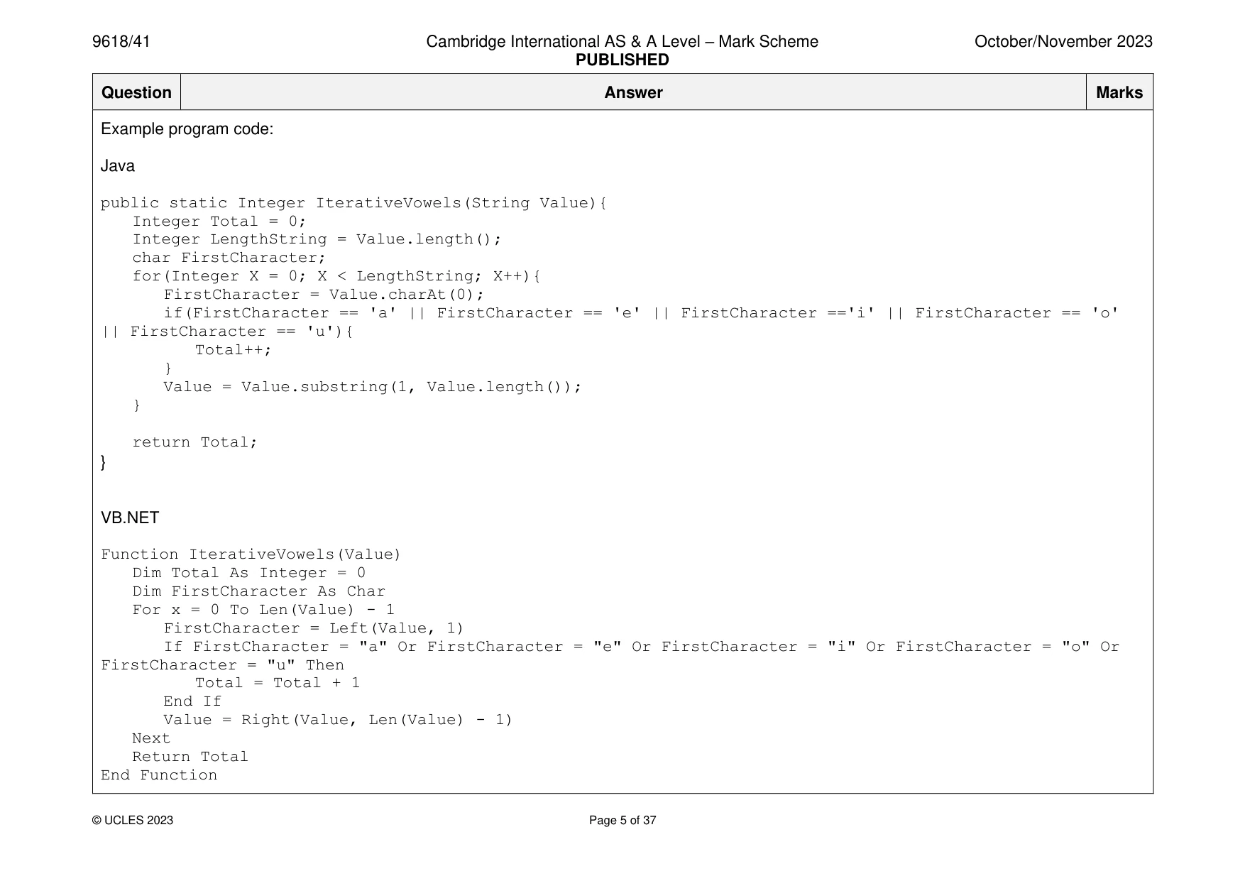 Mark scheme, page 5 of 37